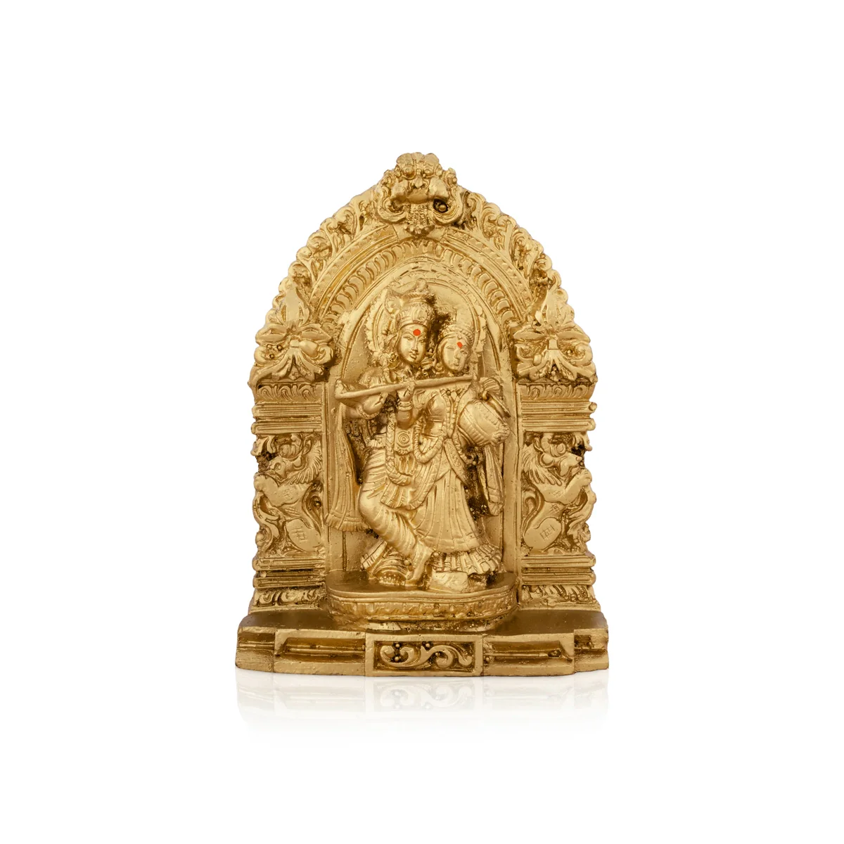 Radha Krishna Murti with Arch - 4.5 x 3.25 Inches | Resin Statue/ Gold Polish Radha Krishna Idol for Pooja - Image 2