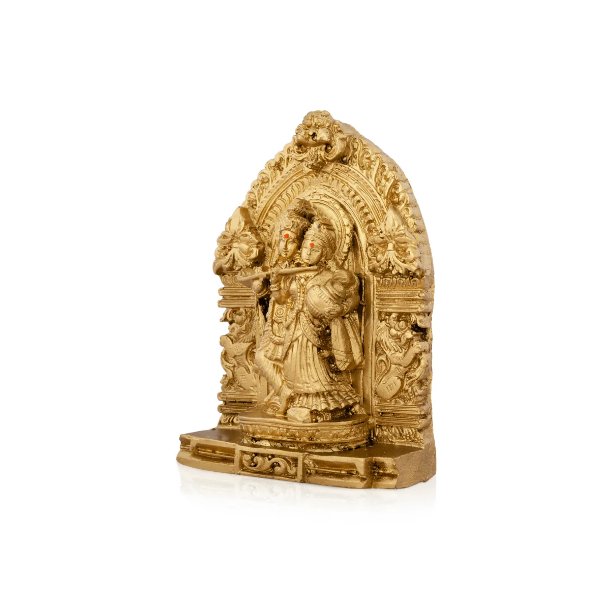 Radha Krishna Murti with Arch - 4.5 x 3.25 Inches | Resin Statue/ Gold Polish Radha Krishna Idol for Pooja - Image 3