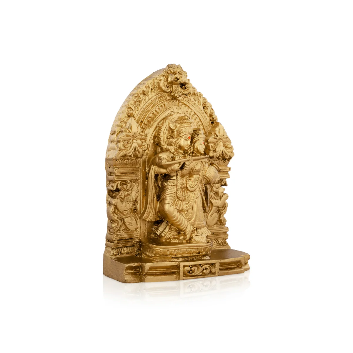Radha Krishna Murti with Arch - 4.5 x 3.25 Inches | Resin Statue/ Gold Polish Radha Krishna Idol for Pooja - Image 4