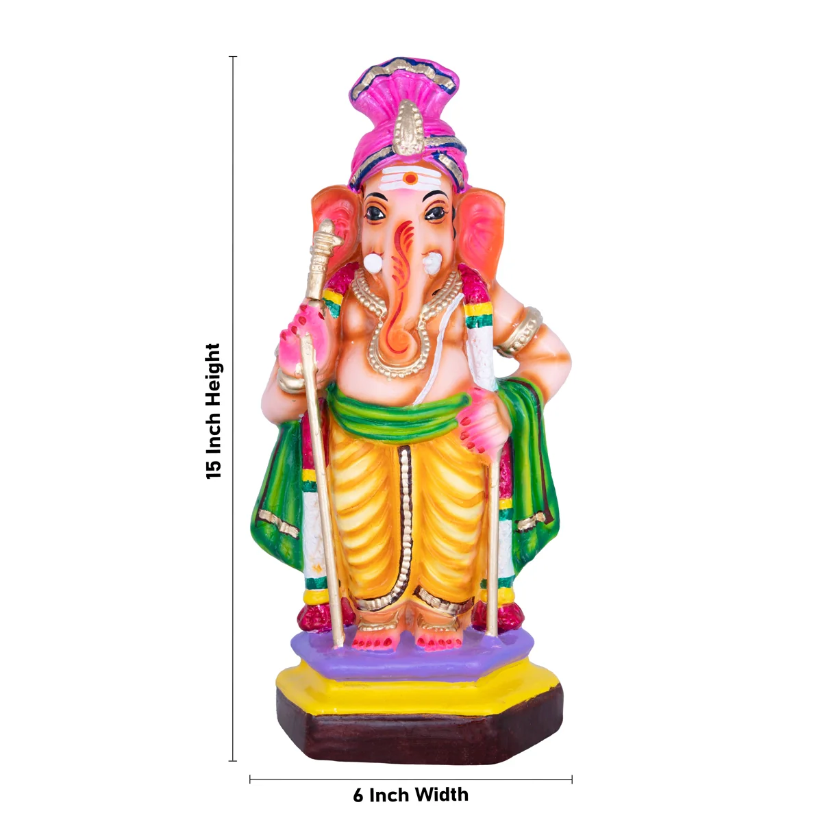 Raja Alangara Ganesh Paper Mache Golu Bommai - 15 x 6 Inches | Giri Golu Doll/ Ganesh Chaturthi Decor/Gombe - Image 2
