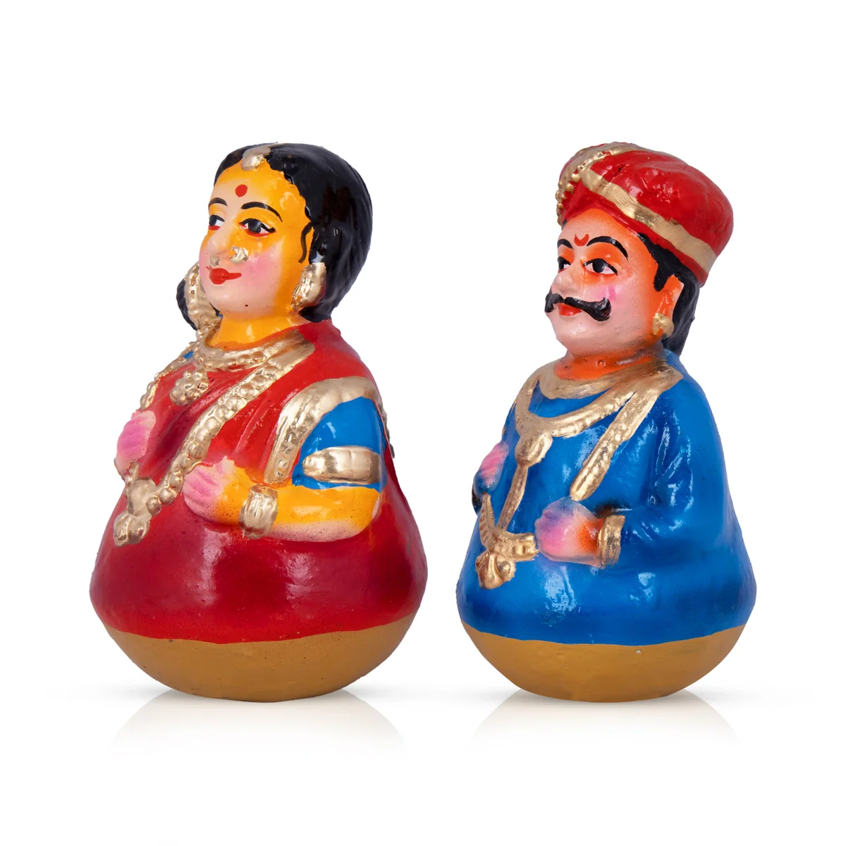 Raja Rani Clay Golu Bommai Pair - 6 x 4 Inches | Giri Golu Doll/ Navaratri Golu Bomma/Gombe/Bommai - Image 2