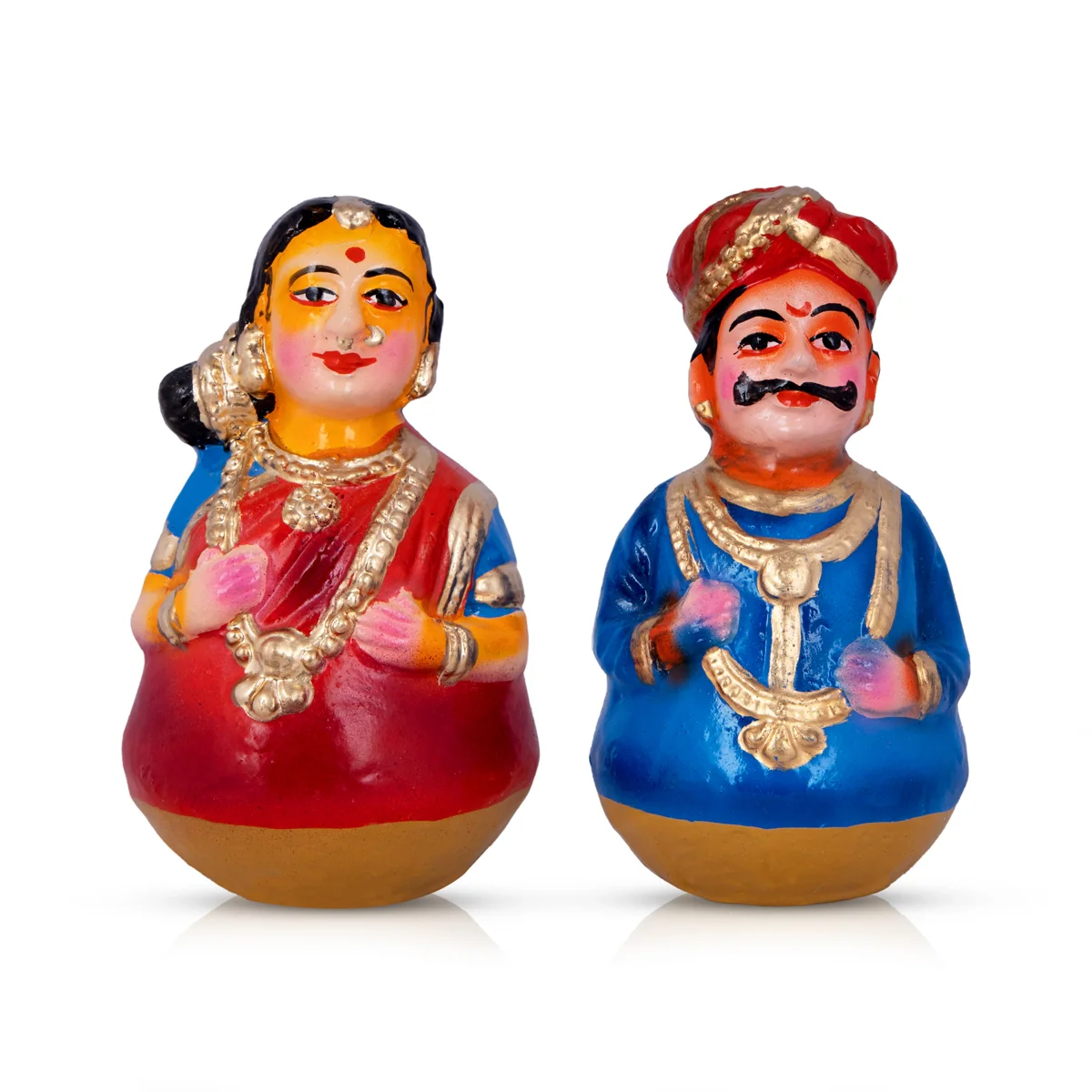 Raja Rani Clay Golu Bommai Pair - 6 x 4 Inches | Giri Golu Doll/ Navaratri Golu Bomma/Gombe/Bommai - Image 4