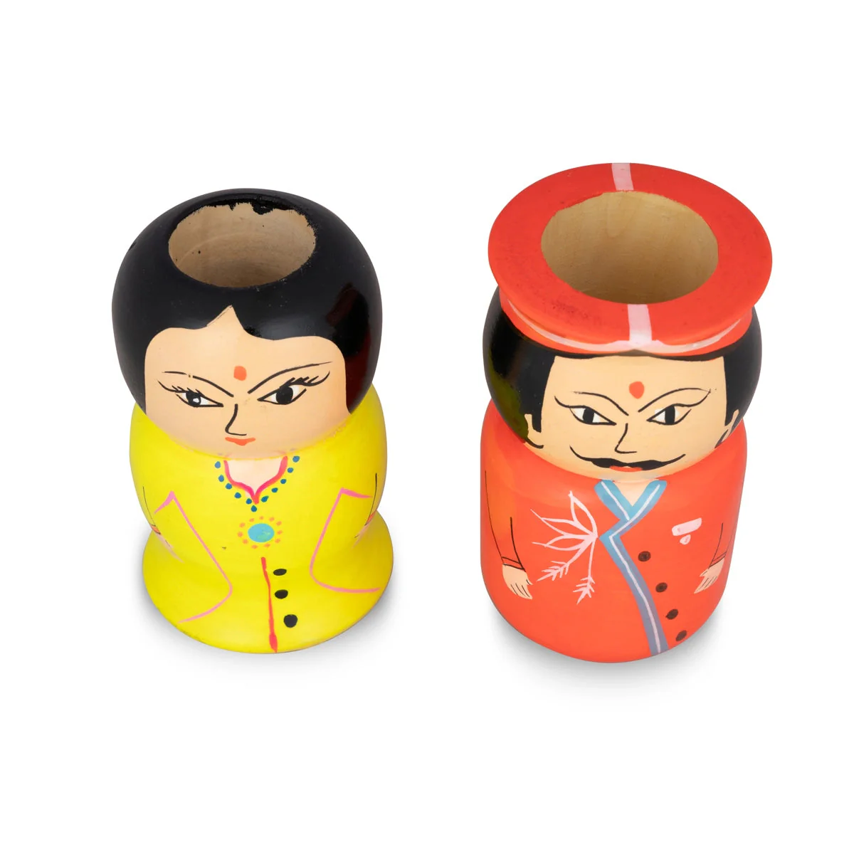 Raja Rani Design Pen Stand Pair- 4.75 X 2.25 Inches | 2 Pcs/ Wooden Pen Holder/ Pen Organizer For Office & Gift - Image 2