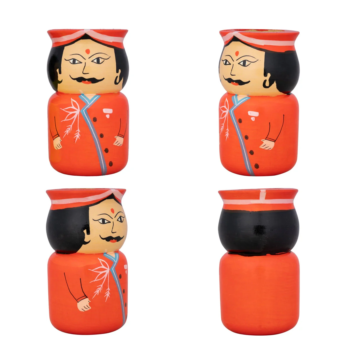 Raja Rani Design Pen Stand Pair- 4.75 X 2.25 Inches | 2 Pcs/ Wooden Pen Holder/ Pen Organizer For Office & Gift - Image 3