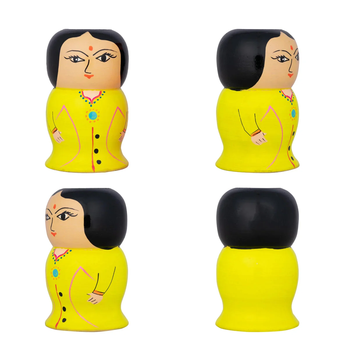 Raja Rani Design Pen Stand Pair- 4.75 X 2.25 Inches | 2 Pcs/ Wooden Pen Holder/ Pen Organizer For Office & Gift - Image 4
