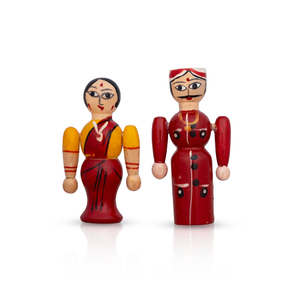 Raja Rani Pair - 3.5 X 1.75 Inches | Kondapalli Toy/ Wood Sculpture/ Kolu Bommai For Table Decor And Gifting - Image 2