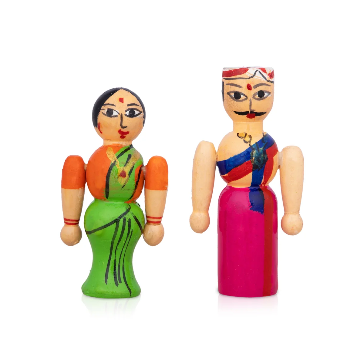 Raja Rani Pair - 3.5 X 1.75 Inches | Kondapalli Toy/ Wood Sculpture/ Kolu Bommai For Table Decor And Gifting - Image 3