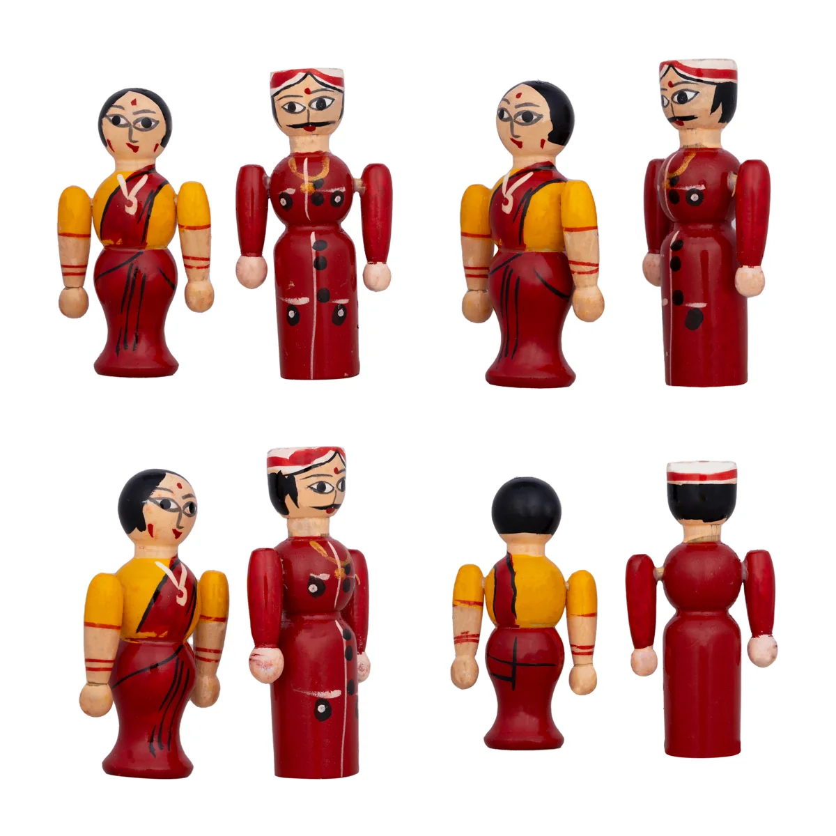 Raja Rani Pair - 3.5 X 1.75 Inches | Kondapalli Toy/ Wood Sculpture/ Kolu Bommai For Table Decor And Gifting - Image 4