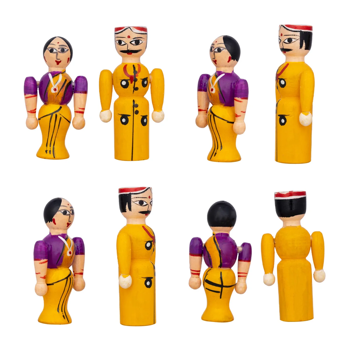 Raja Rani Pair - 3.5 X 1.75 Inches | Kondapalli Toy/ Wood Sculpture/ Kolu Bommai For Table Decor And Gifting - Image 7