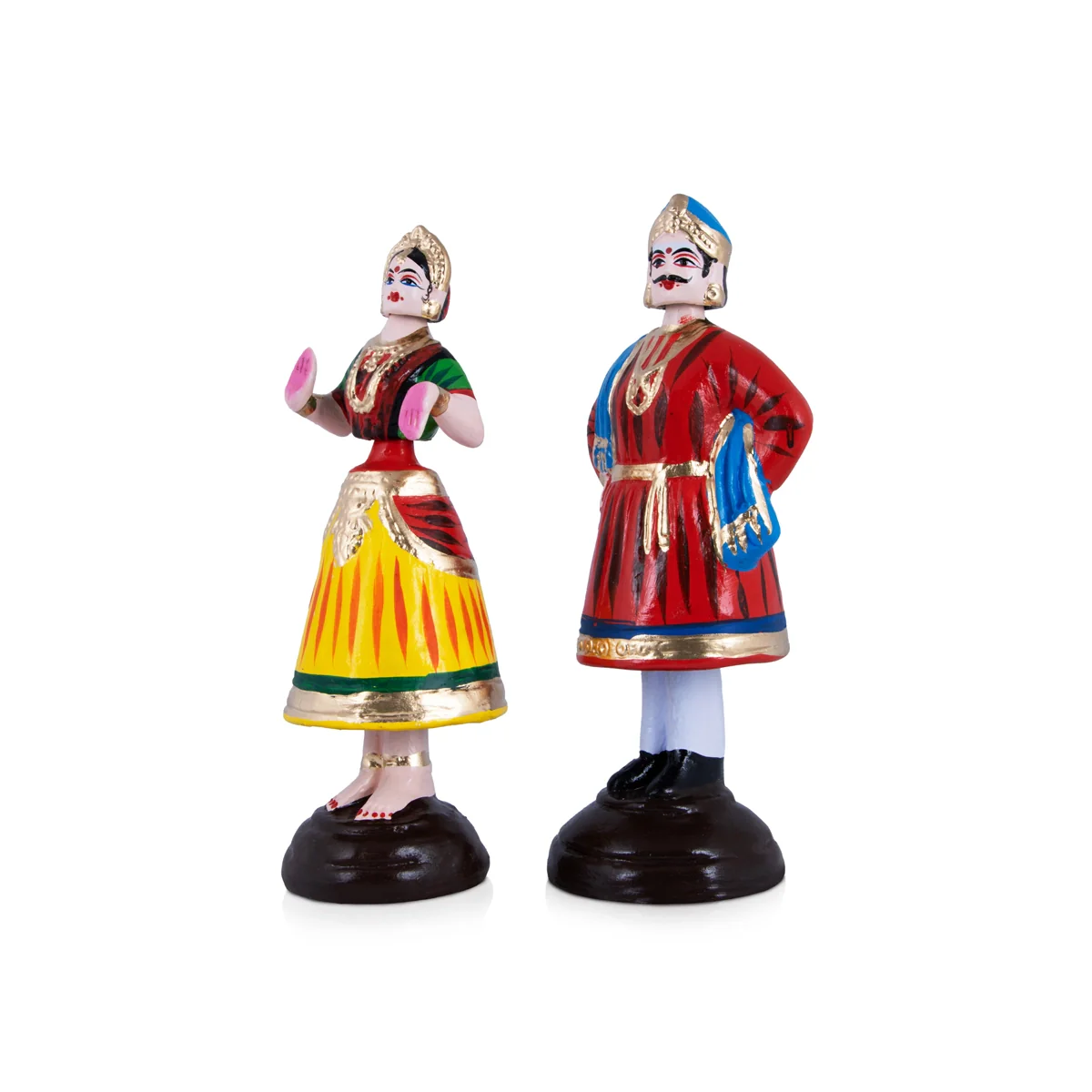 Raja Rani Paper Mache Golu Bommai Pair - 11 x 4 Inches | Giri Golu Doll/ Navaratri Golu Bomma/Gombe/Bommai - Image 3