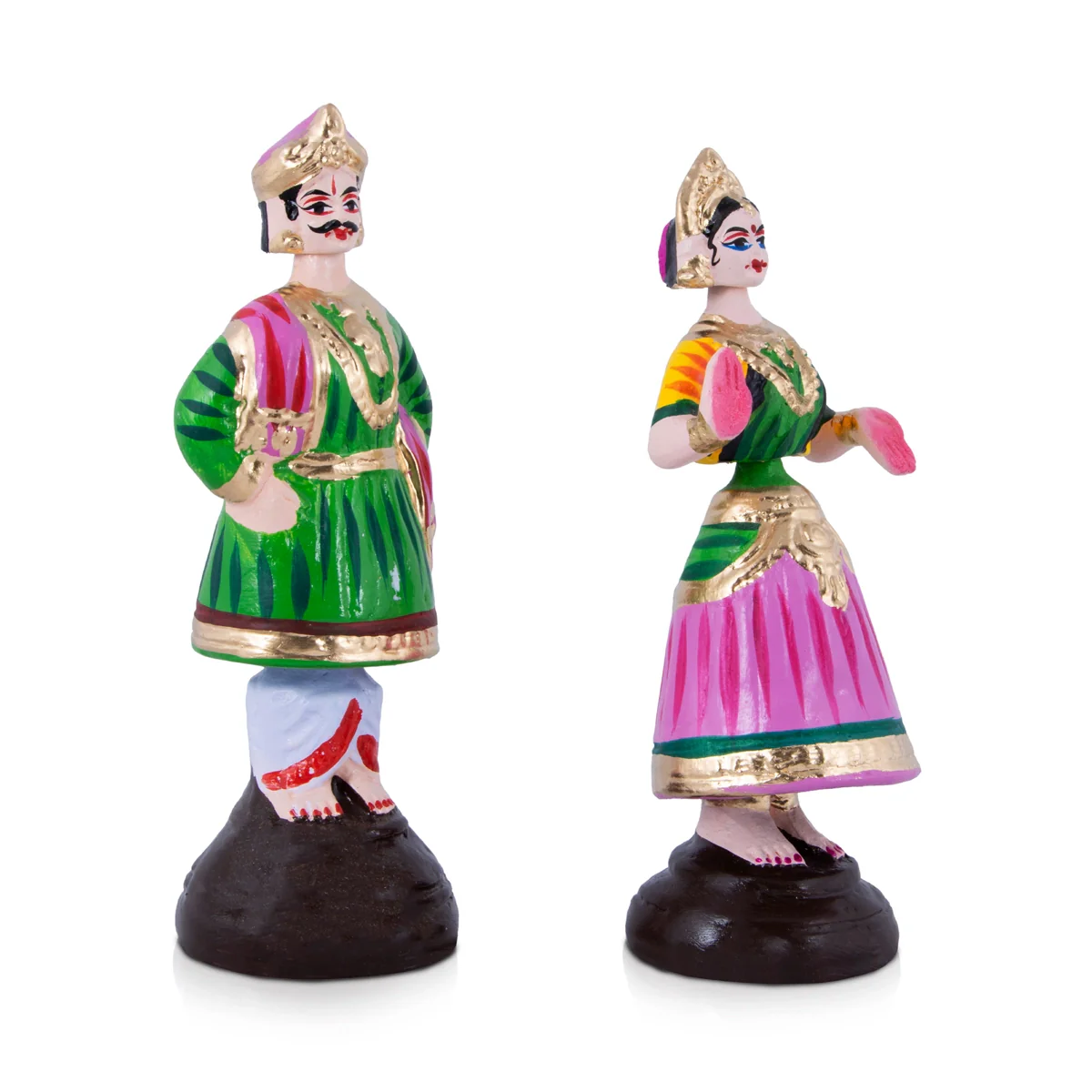 Raja Rani Paper Mache Golu Bommai Pair - 9 x 3.5 Inches | Giri Golu Doll/ Navaratri Golu Bomma/Gombe/Bommai - Image 2