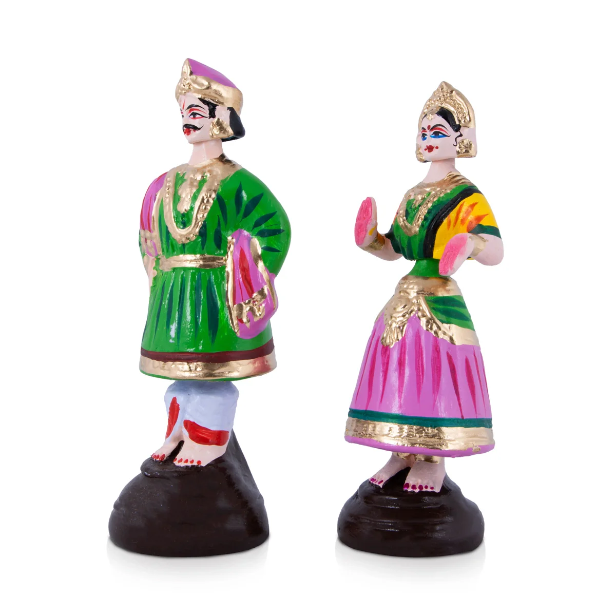 Raja Rani Paper Mache Golu Bommai Pair - 9 x 3.5 Inches | Giri Golu Doll/ Navaratri Golu Bomma/Gombe/Bommai - Image 3