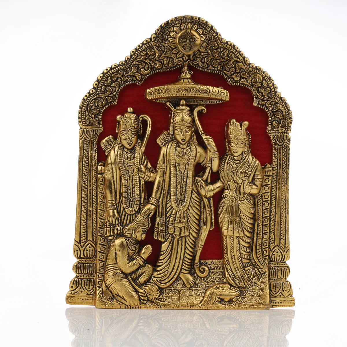 Ram Darbar Murti Wall Hanging - 9 x 7 Inches | Aluminium Gold Polish Ram Darbar Wall Hanger for Pooja