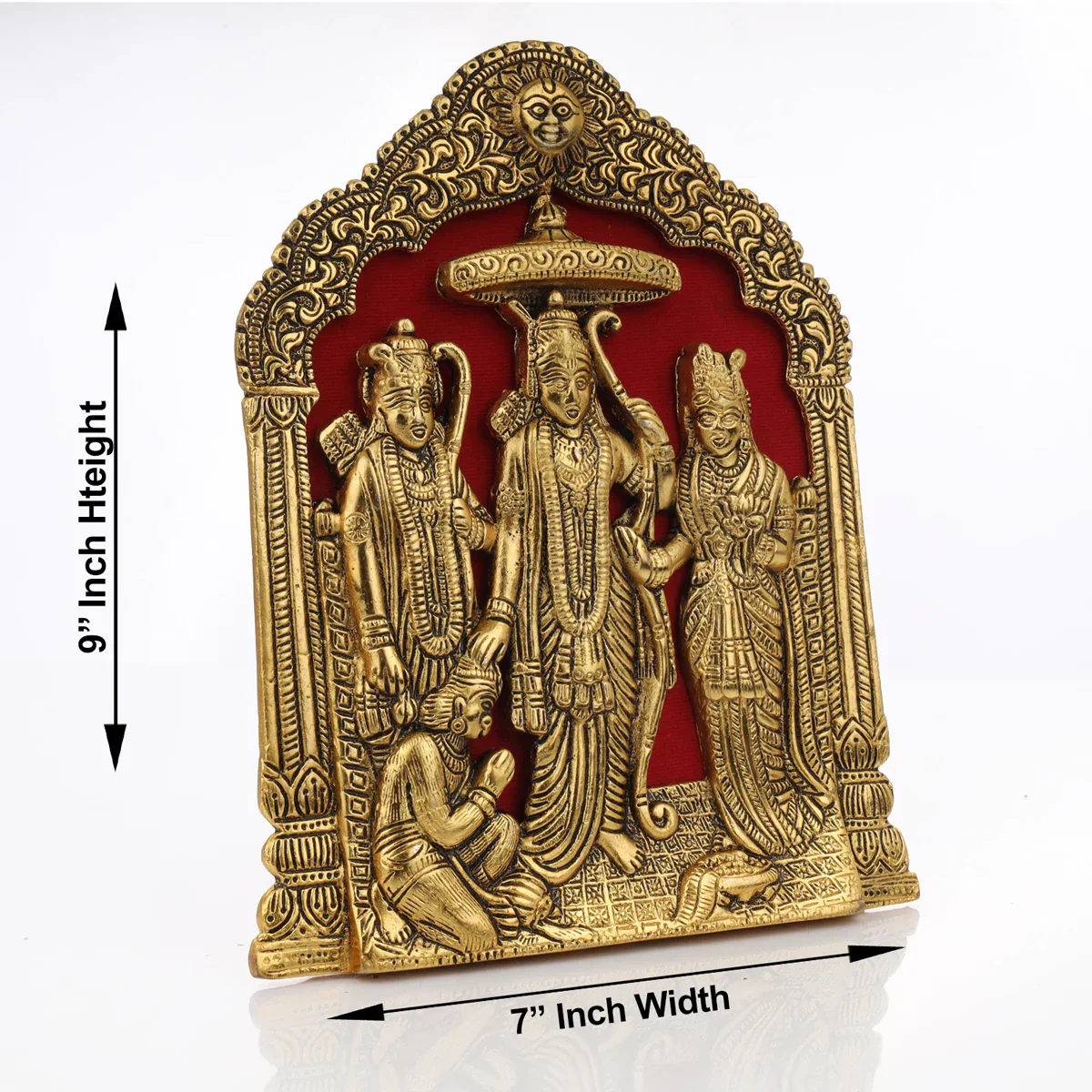 Ram Darbar Murti Wall Hanging - 9 x 7 Inches | Aluminium Gold Polish Ram Darbar Wall Hanger for Pooja - Image 2