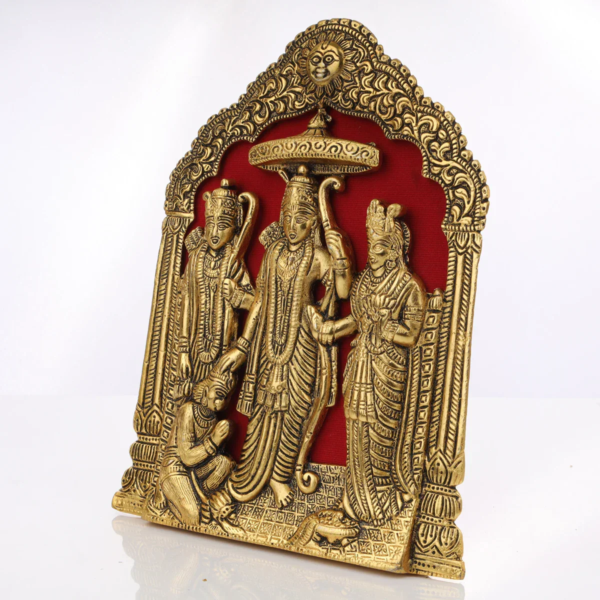 Ram Darbar Murti Wall Hanging - 9 x 7 Inches | Aluminium Gold Polish Ram Darbar Wall Hanger for Pooja - Image 4