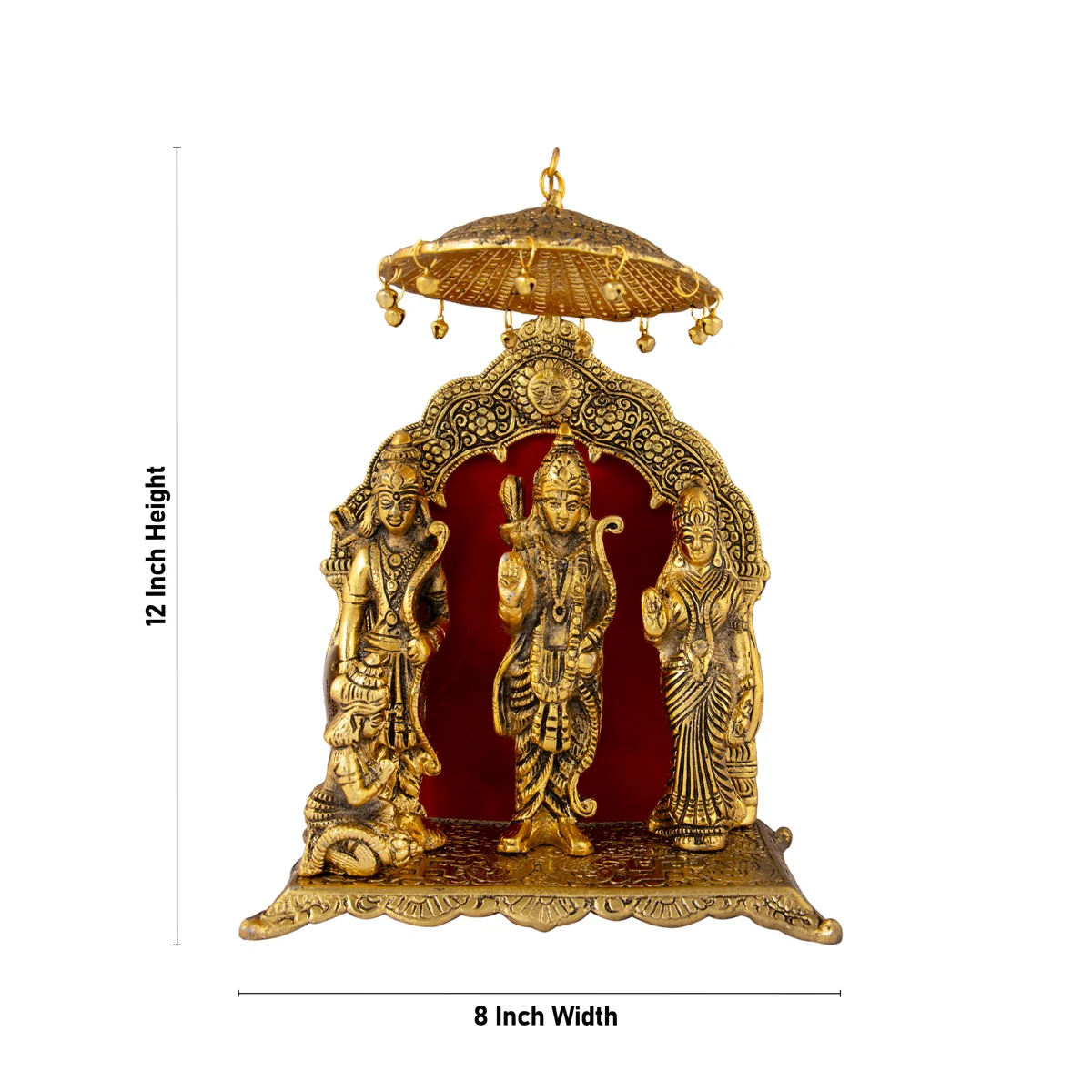 Ram Darbar Murti With Arch - 12 x 8 Inches | Aluminium/ Gold Polish Ram Darbar Idol With Umbrella for Pooja - Image 4