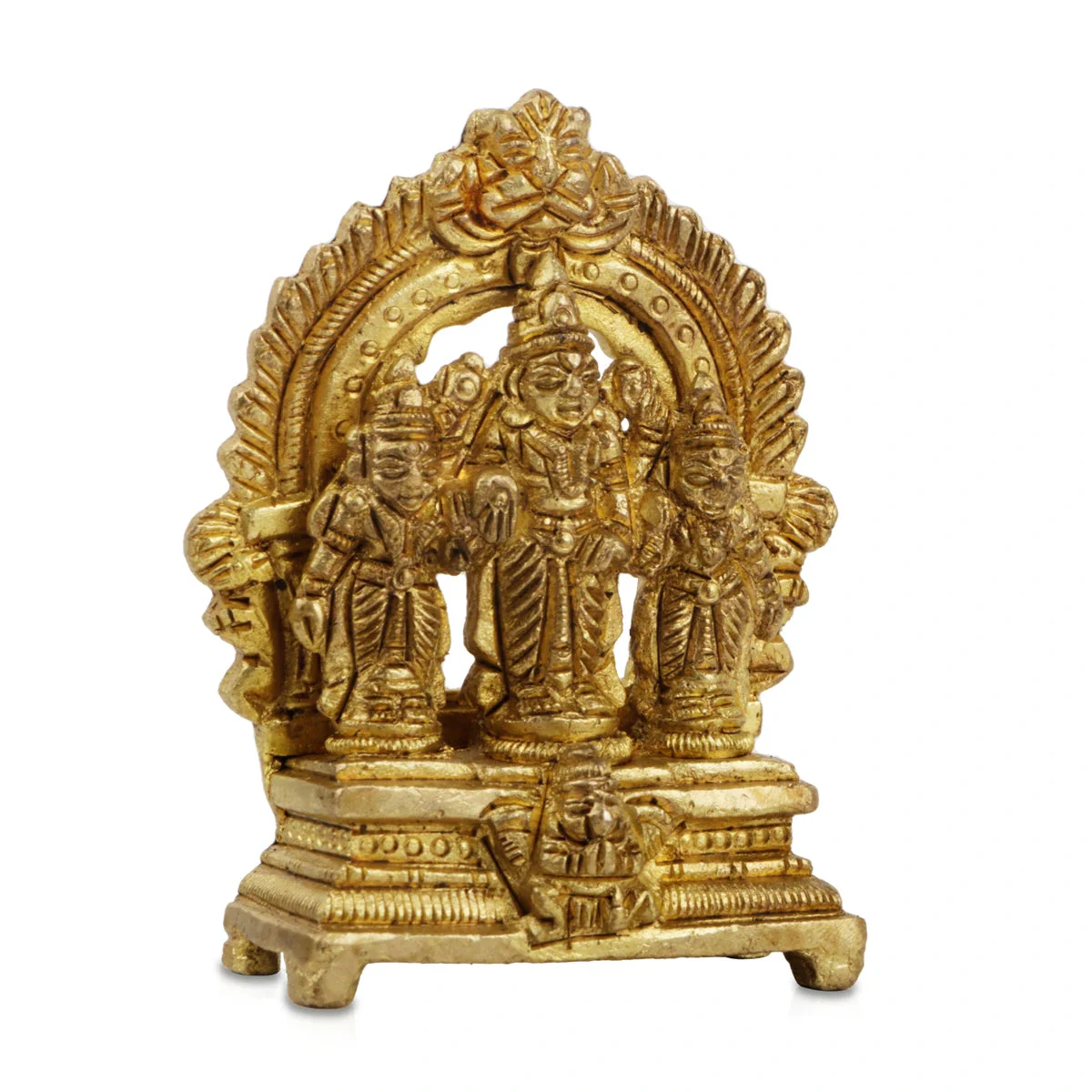 Ram Darbar Murti With Arch - 3 x 2 Inches | Antique Brass Idol/ Ram Darbar Statue With Base for Worship - Image 3