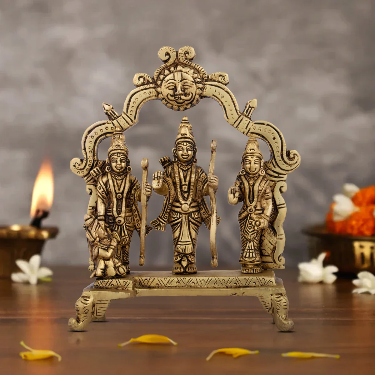 Ram Darbar Murti with Arch - 7 x 5.5 Inches | Antique Brass Ram Darbar Statue for Pooja/ 1.092 Kgs Approx - Image 6