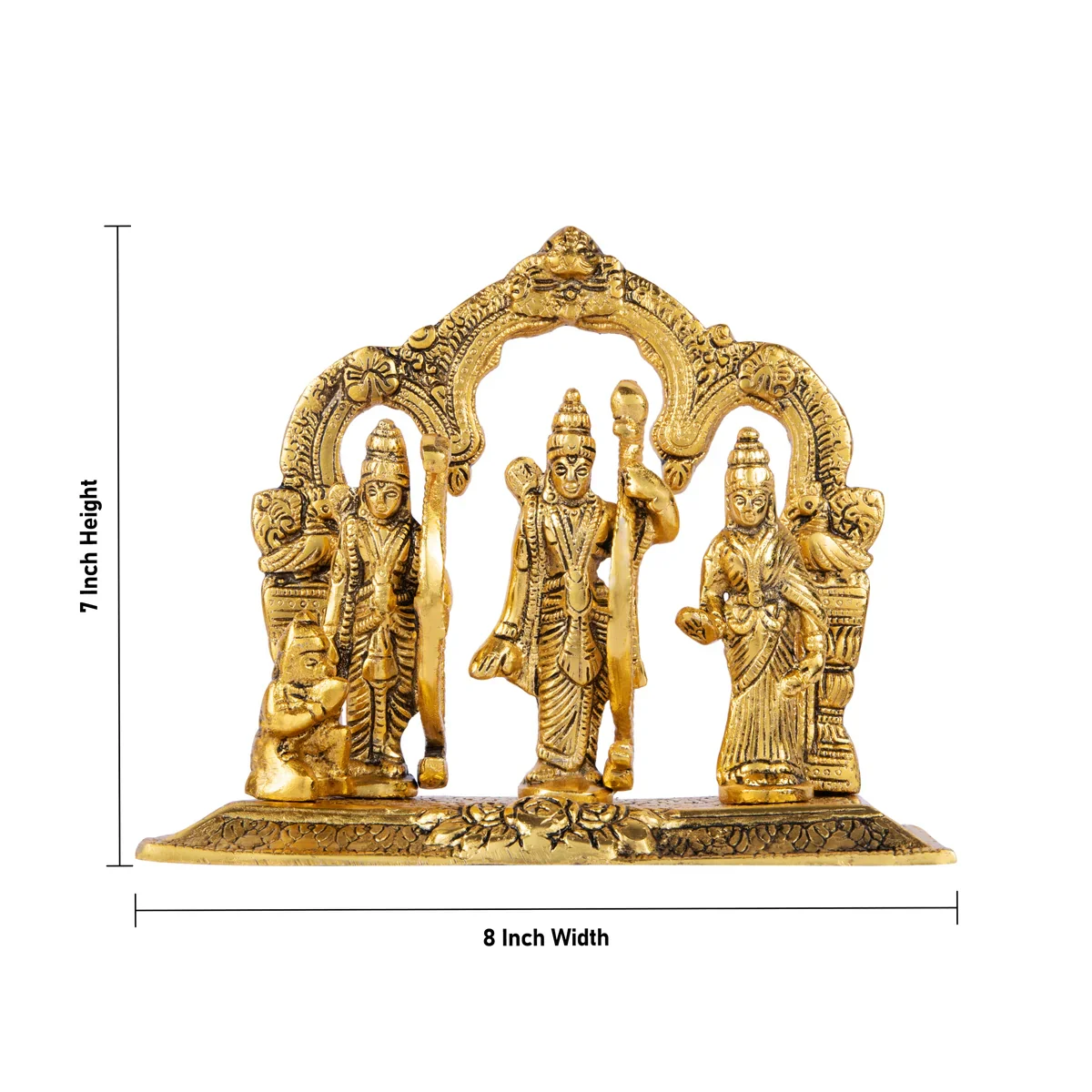 Ram Darbar Murti with Arch - 7 x 8 Inches | Aluminium Gold Polish Ram Darbar Statue for Pooja/ 530 Gms Approx - Image 5