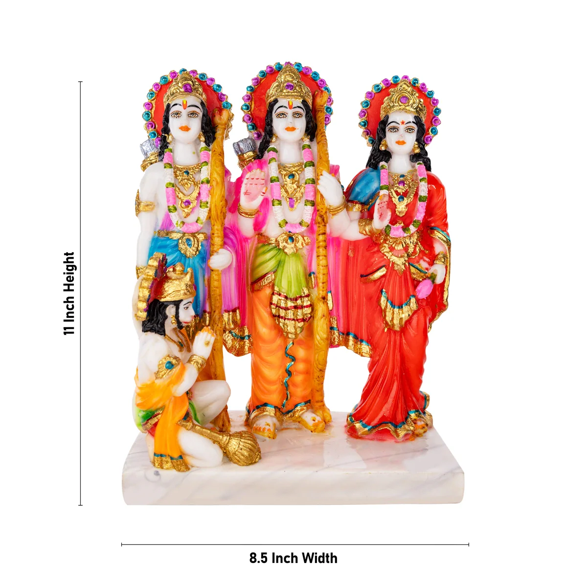 Ram Darbar Murti With Base - 11 X 8.5 Inches | Marble Dust Murti/ Coloured Ram Darbar Idol For Worship - Image 4