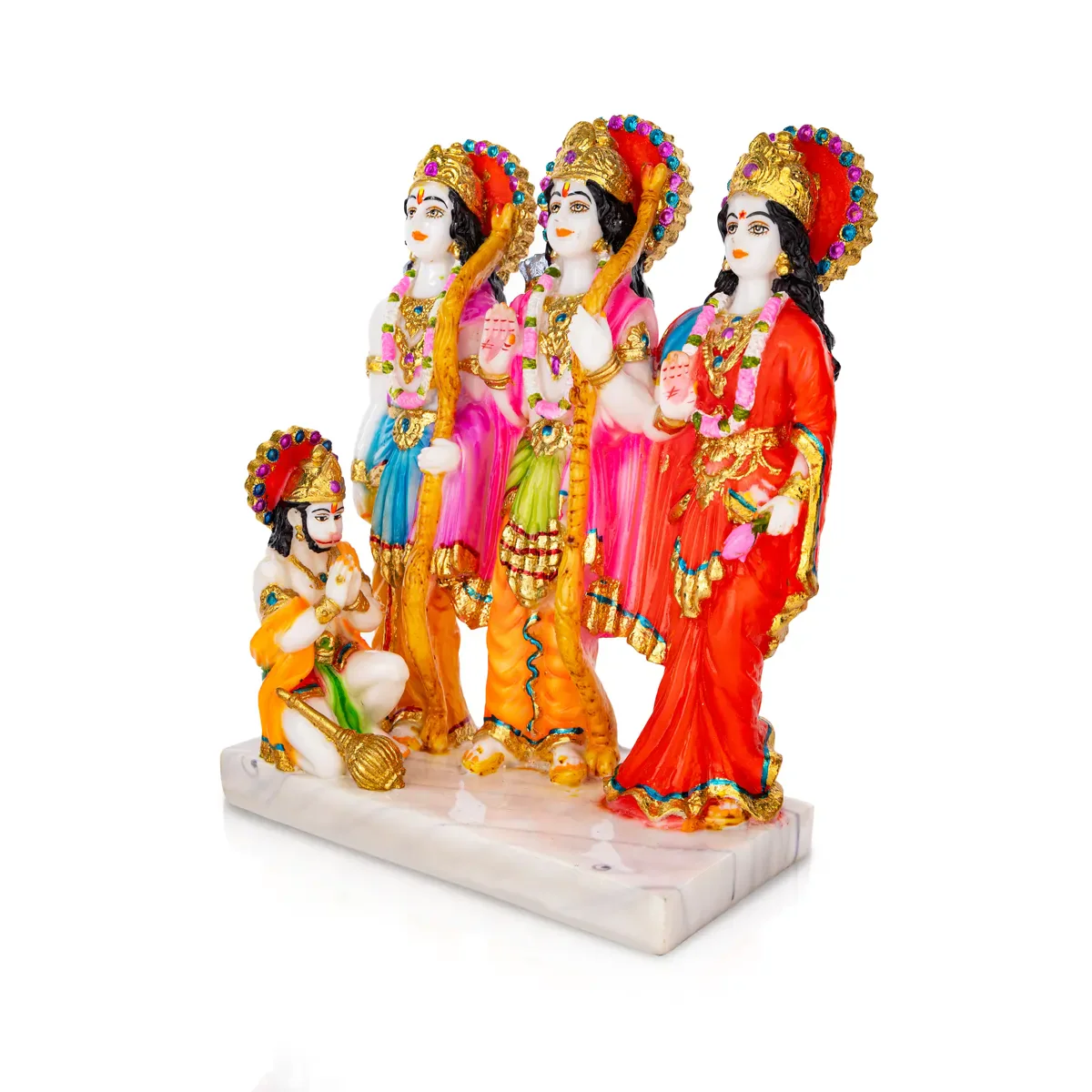 Ram Darbar Murti With Base - 11 X 8.5 Inches | Marble Dust Murti/ Coloured Ram Darbar Idol For Worship - Image 6
