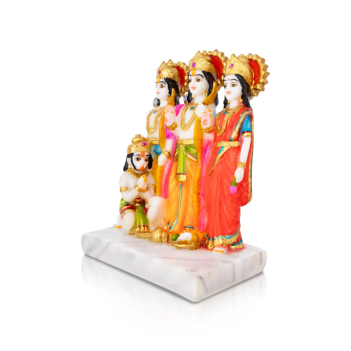Ram Darbar Murti With Base - 8 X 6.5 Inches | Marble Dust Murti/ Coloured Ram Darbar Idol For Worship & Gifting - Image 3