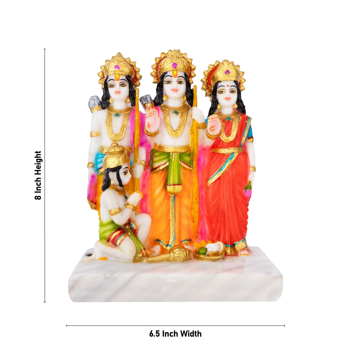 Ram Darbar Murti With Base - 8 X 6.5 Inches | Marble Dust Murti/ Coloured Ram Darbar Idol For Worship & Gifting - Image 5