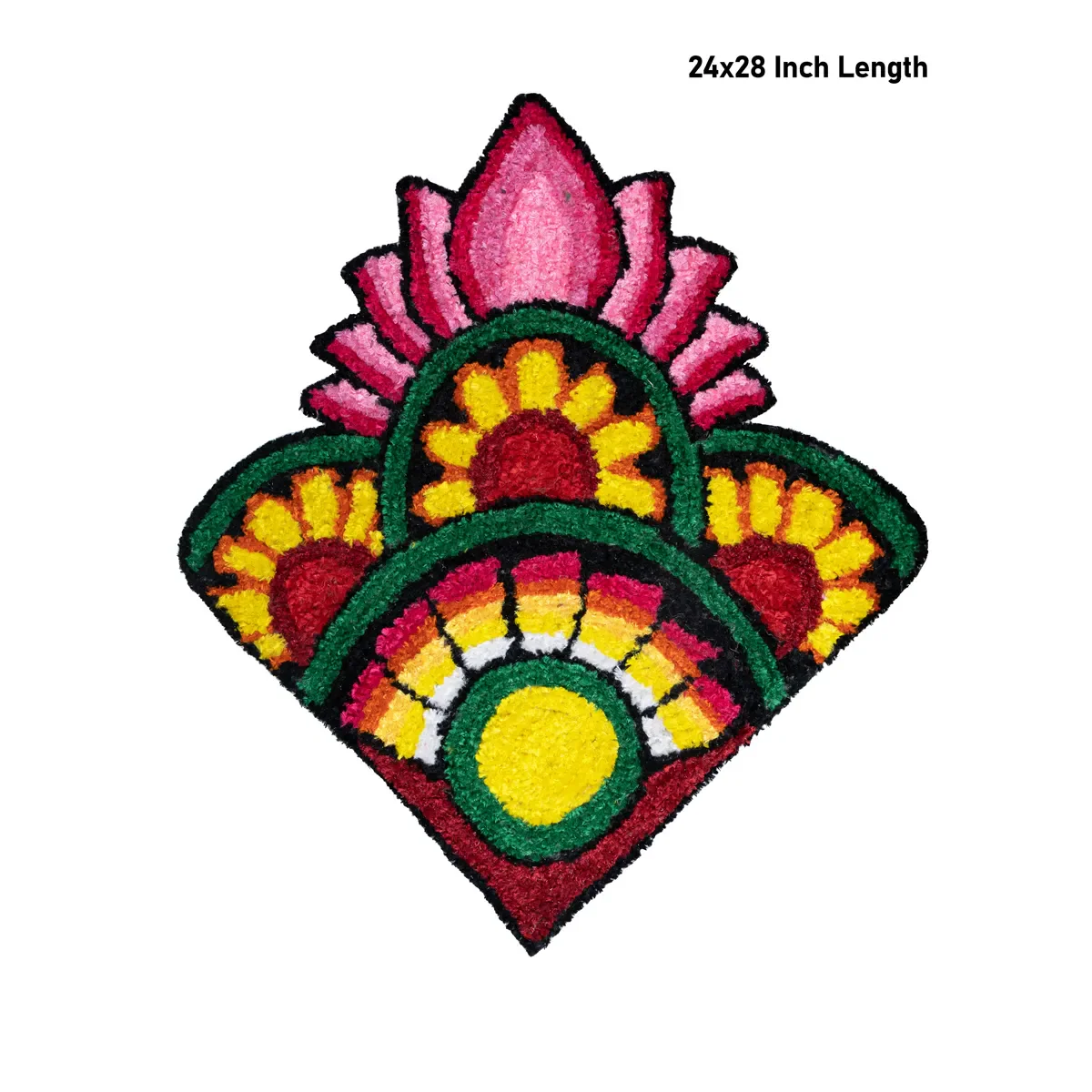 Rangoli Mat - 24 Inches | Flower Design Canvas Muggu Mat/ Half Circle Rangoli Floor Mat For Home Decor