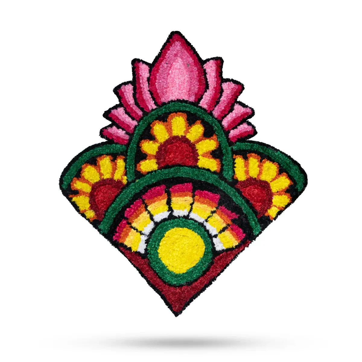 Rangoli Mat - 24 Inches | Flower Design Canvas Muggu Mat/ Half Circle Rangoli Floor Mat For Home Decor - Image 2