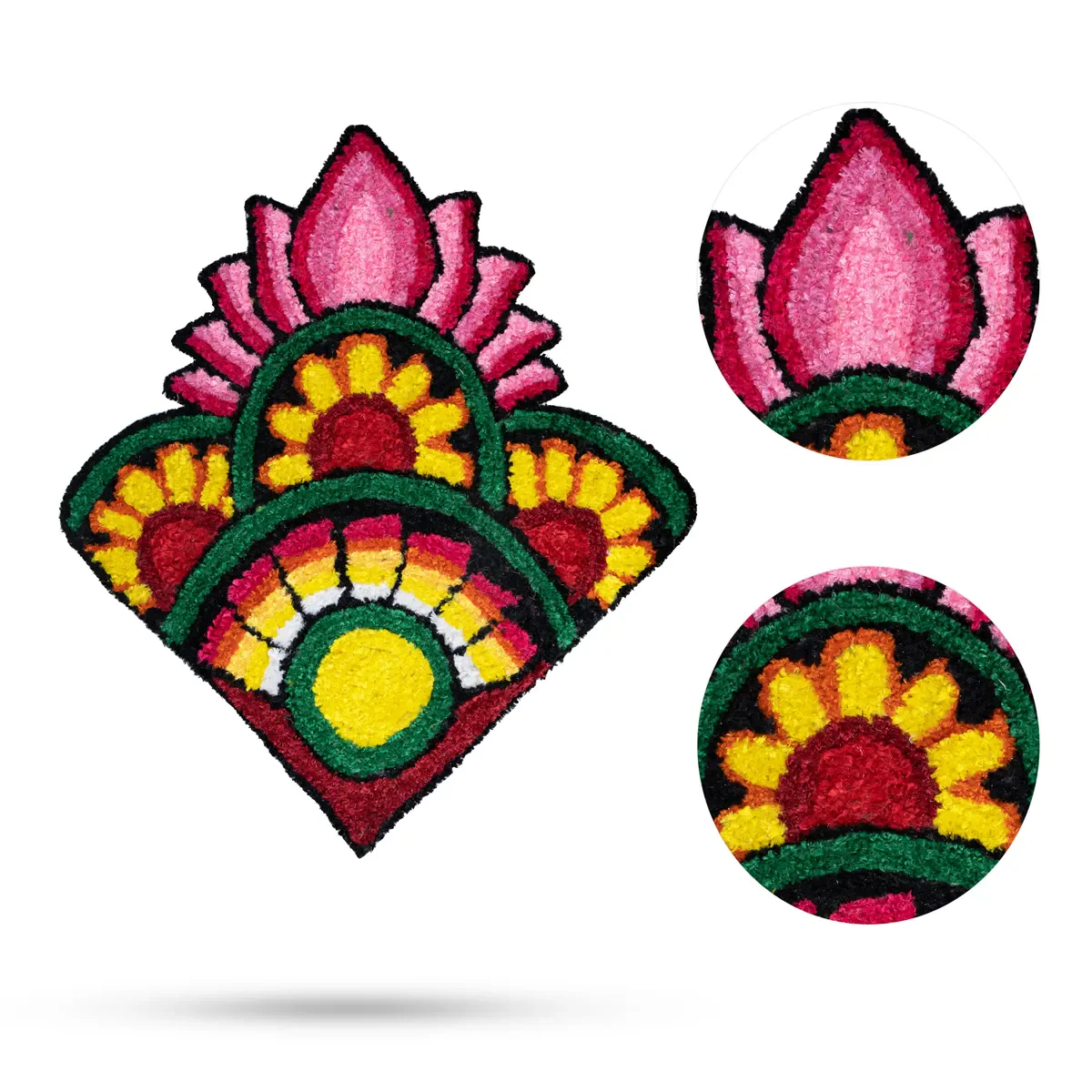 Rangoli Mat - 24 Inches | Flower Design Canvas Muggu Mat/ Half Circle Rangoli Floor Mat For Home Decor - Image 3