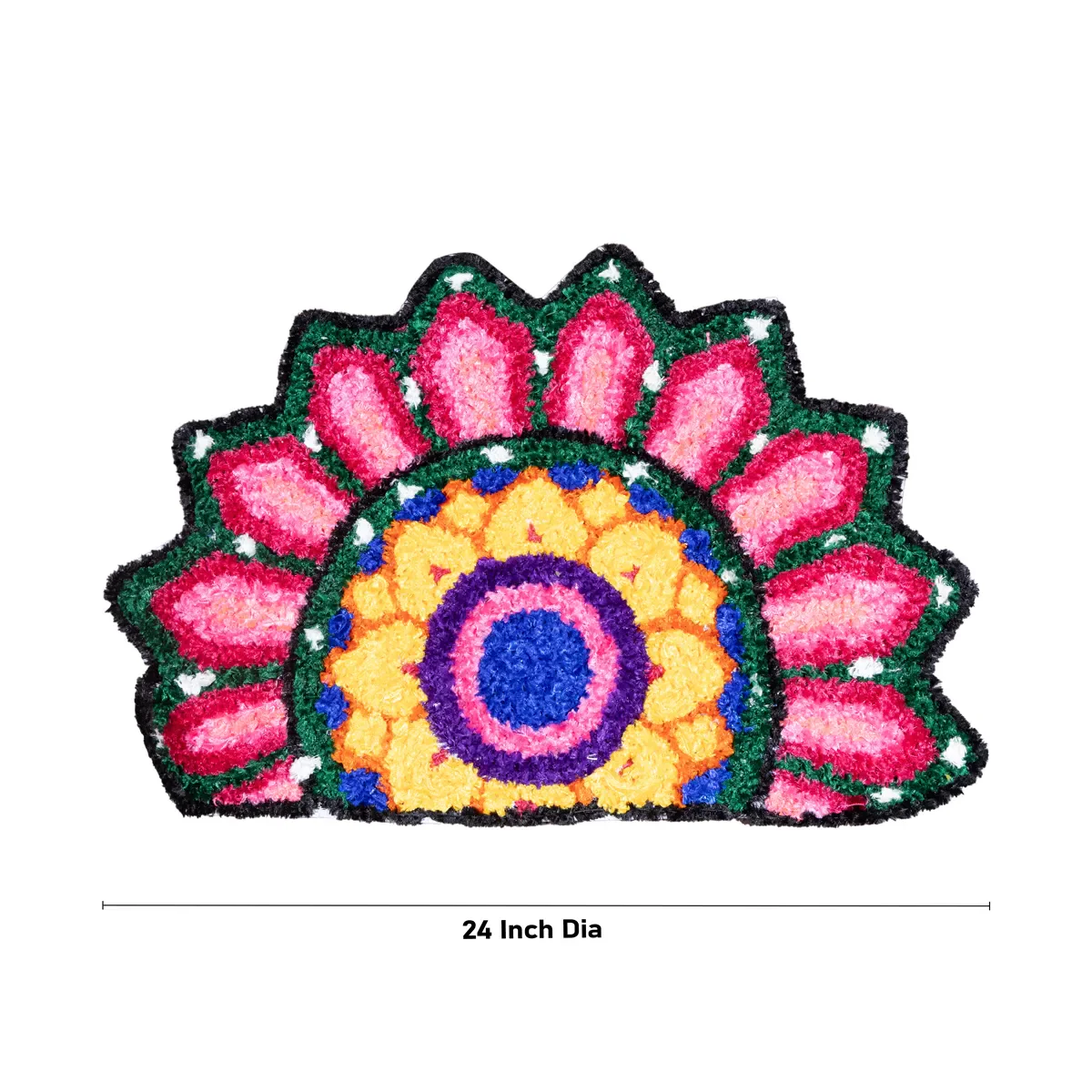 Rangoli Mat - 24 Inches | Flower Design Canvas Muggu Mat/ Half Circle Rangoli Floor Mat For Home Decor - Image 4