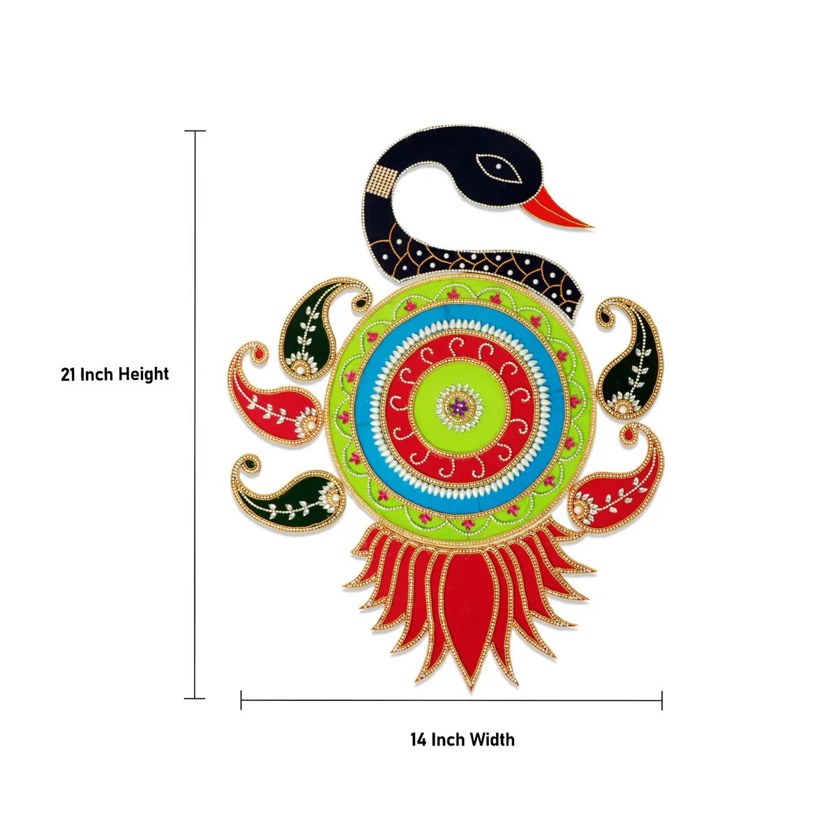 Rangoli Sticker - 21 x 14 Inches | Peacock Design Muggulu/ Rangoli Kolam/ Velvet Artificial Rangoli for Floor Decor - Image 3