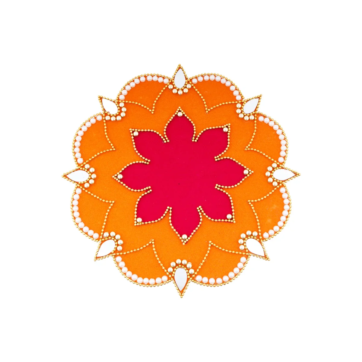 Rangoli Sticker - 8 x 8 Inches | Velvet Kolam Sticker/ Flower Pearl Diya Design Muggulu Sticker for Pooja Decor