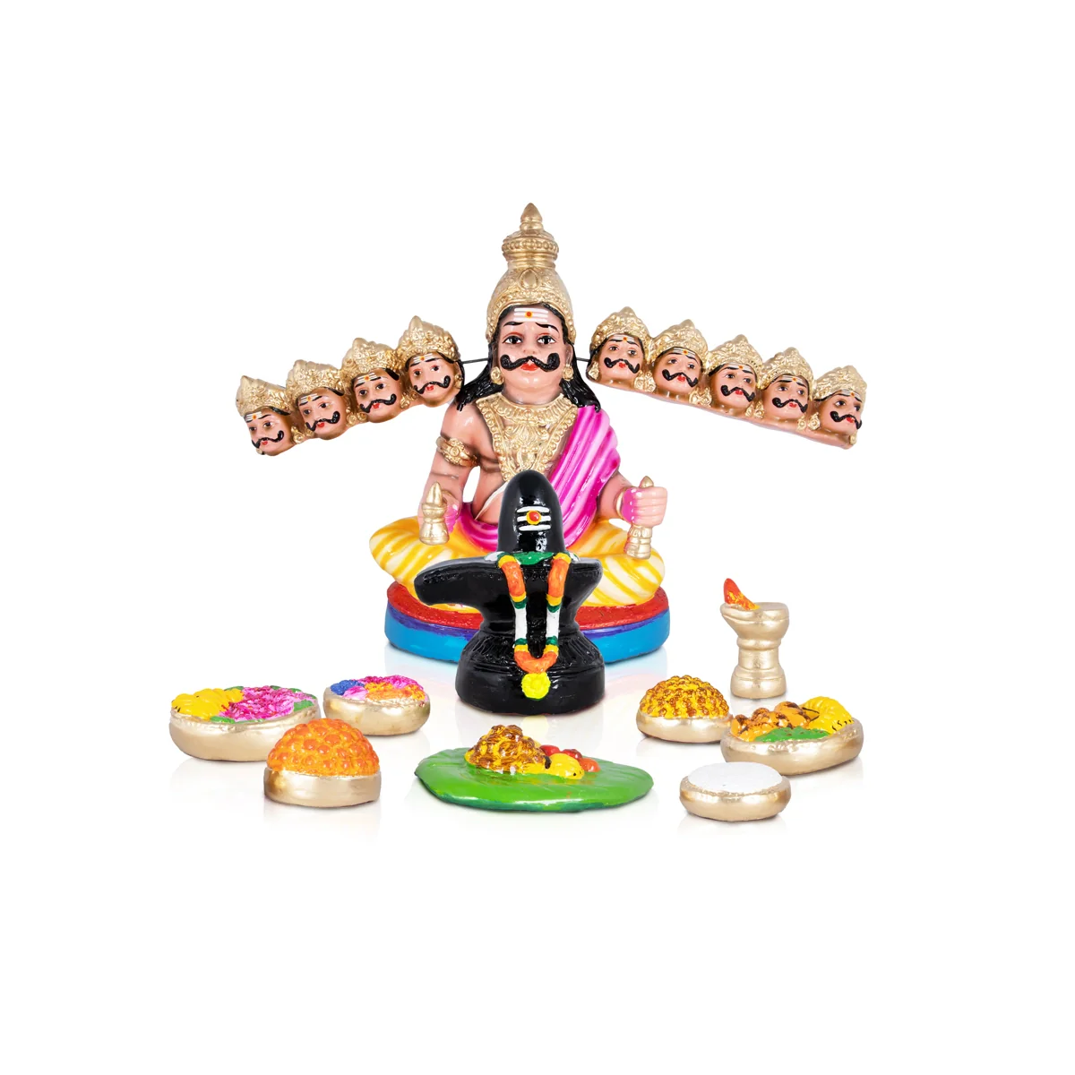 Ravana Linga Pooja Paper Mache Golu Bommai Set - 16 x 10 Inches | Giri Golu Doll/ Navaratri Golu Bomma/Gombe - Image 6
