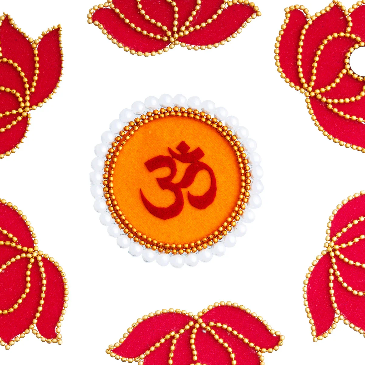 Ready Made Rangoli Sticker Set - 6 Pcs | Om Pearl with Rose Design Kolam Sticker/ Muggulu Sticker for Floor Decor - Image 3
