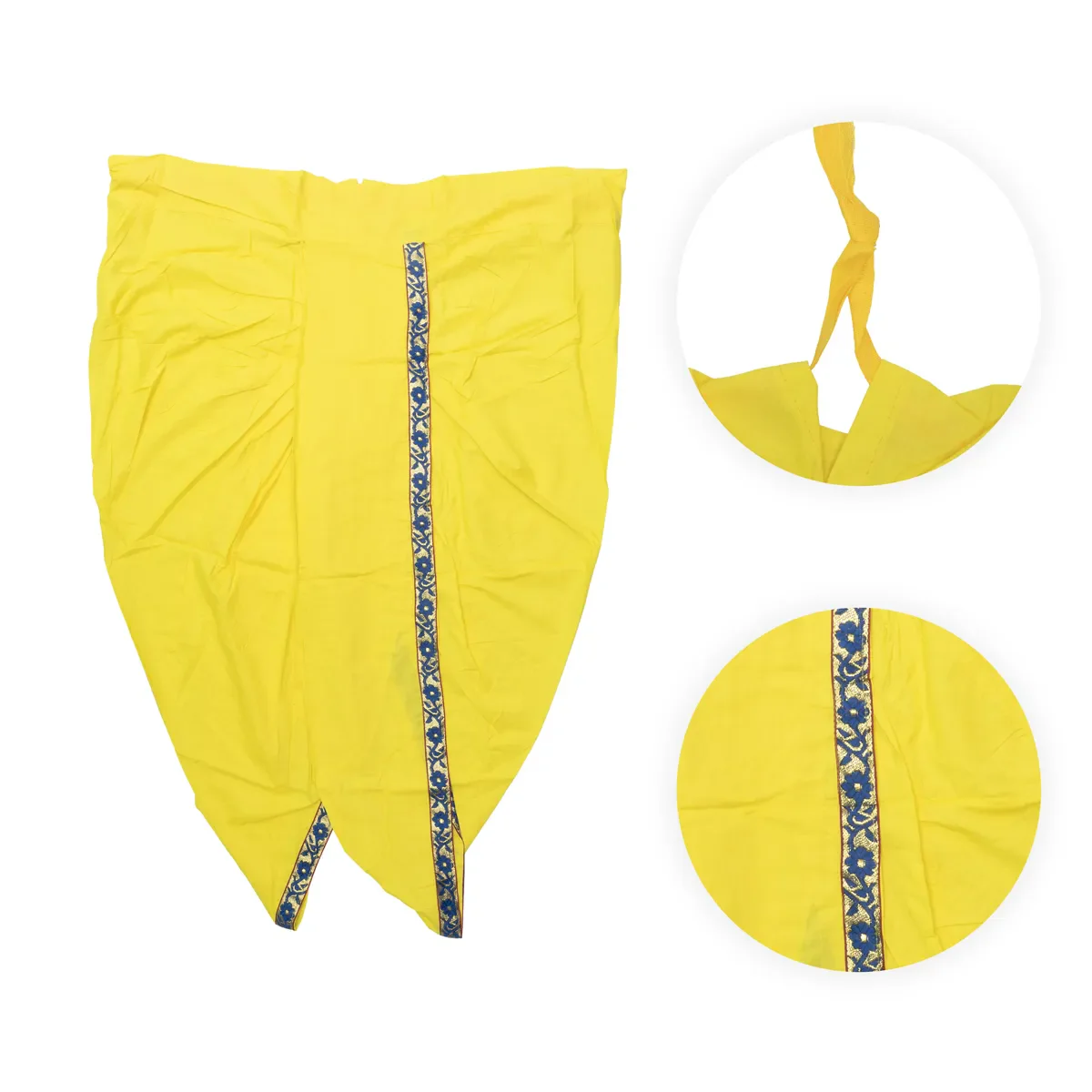 Readymade Panchakacham | Lemon Yellow Colour Panchakajam/ Embroidery Border & Cotton Dhoti For Festive Occasions - Image 4