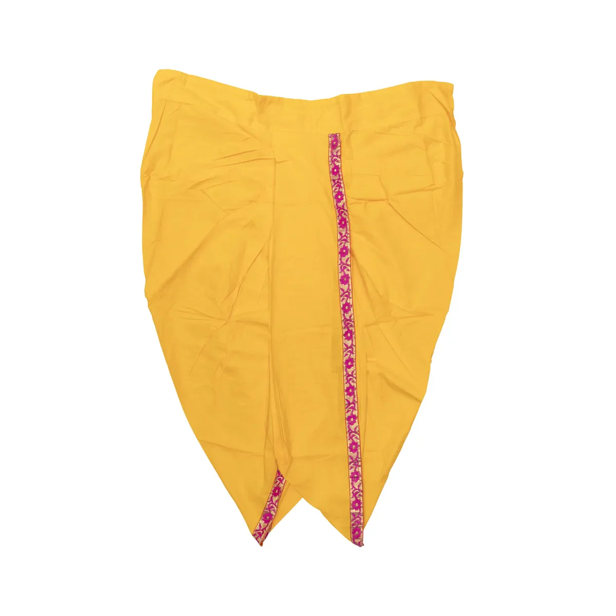 Readymade Panchakacham | Mango Yellow Colour Panchakajam/ Embroidery Border & Cotton Dhoti For Festive Occasions - Image 2