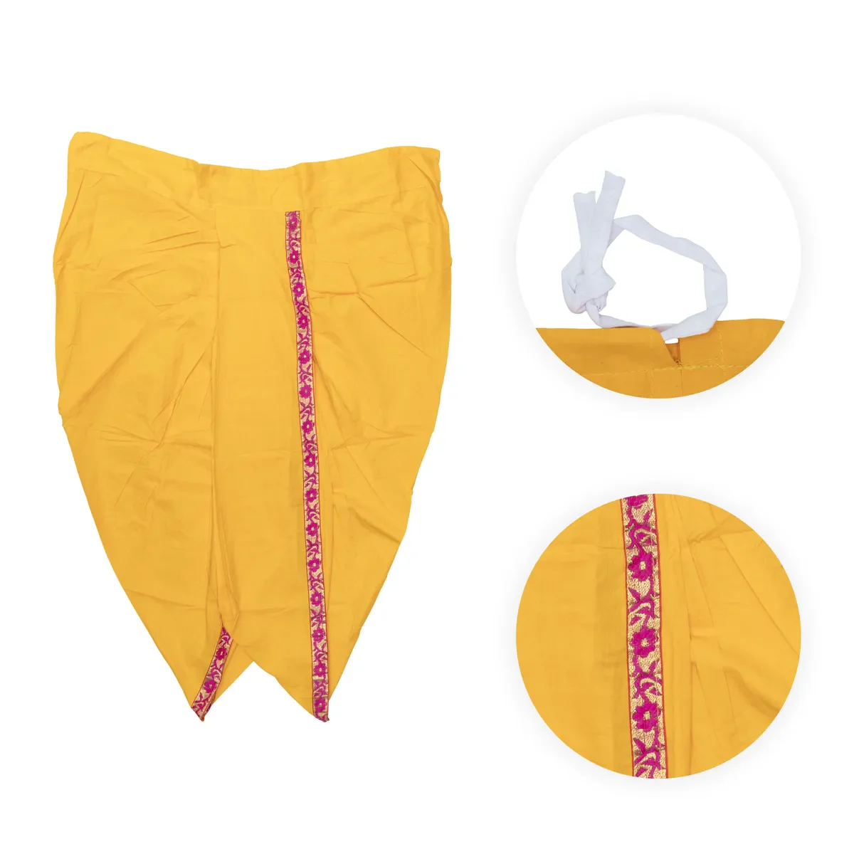Readymade Panchakacham | Mango Yellow Colour Panchakajam/ Embroidery Border & Cotton Dhoti For Festive Occasions - Image 4