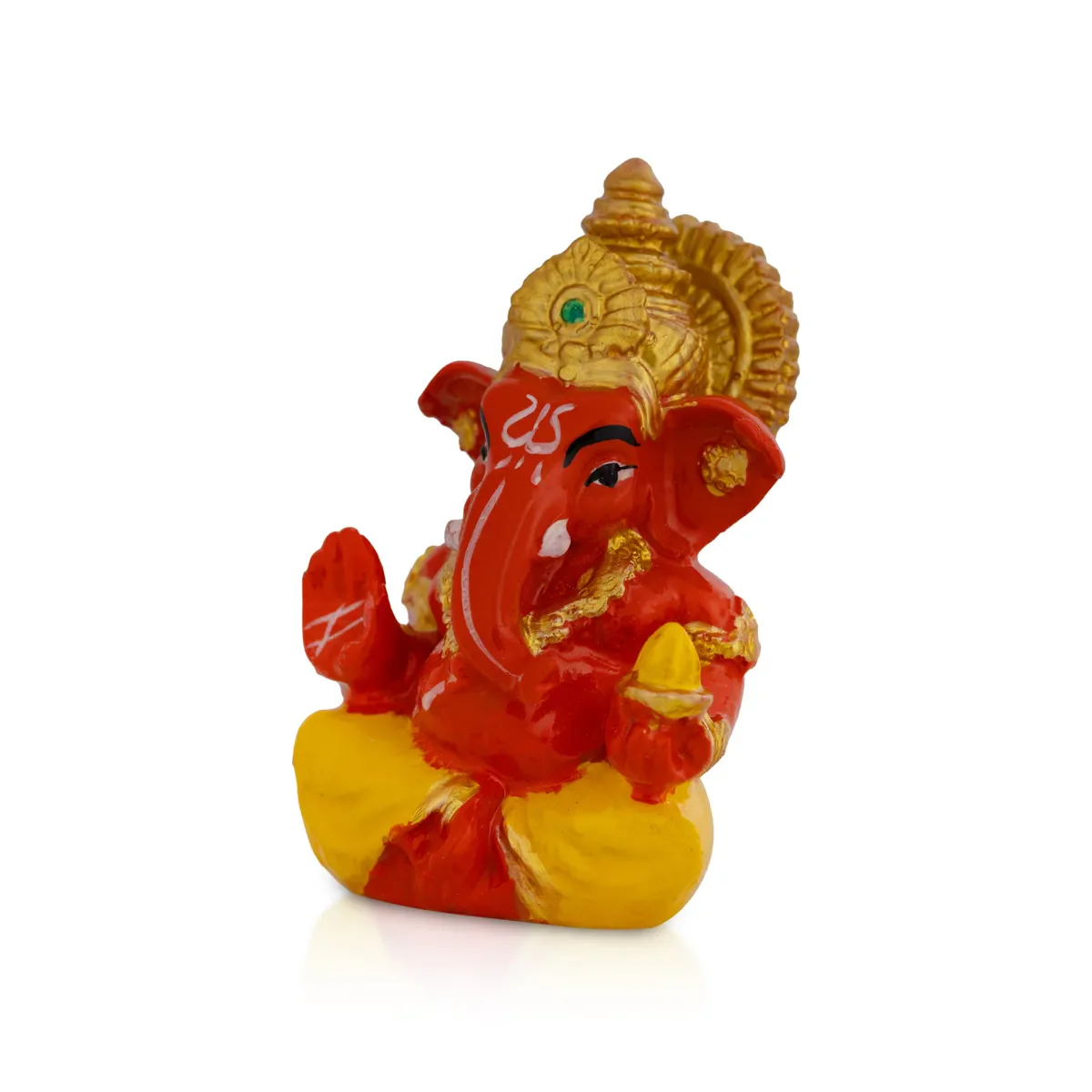 Red Ganesh Murti Sitting - 2.5 X 2 Inches | Mini Ganpati Idol/ Small Ganesha Statue For Home & Car Dashboard - Image 3