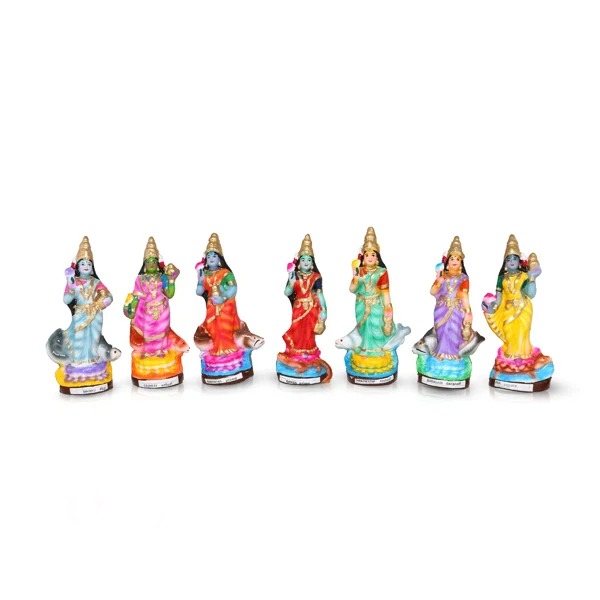 River Goddess Clay Golu Bommai Set - 8 x 4 Inches | Giri Golu Doll/ Navaratri Golu Bomma/Gombe - Image 2