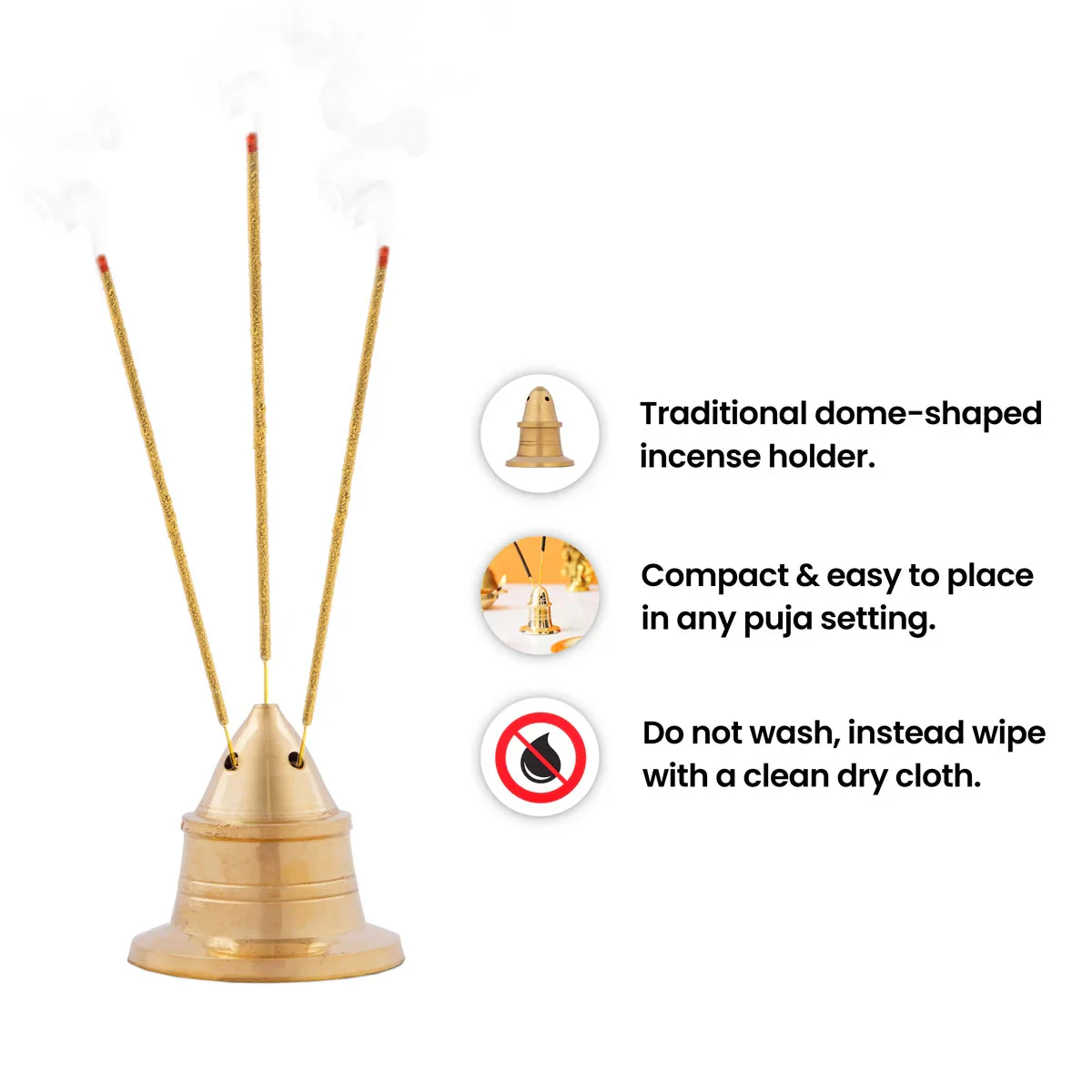 Rocket Design Incense Holder With Base - 1.75 x 1.5 Inches | Brass Agarbathi Stand/ Agarbatti Stand for Pooja - Image 2