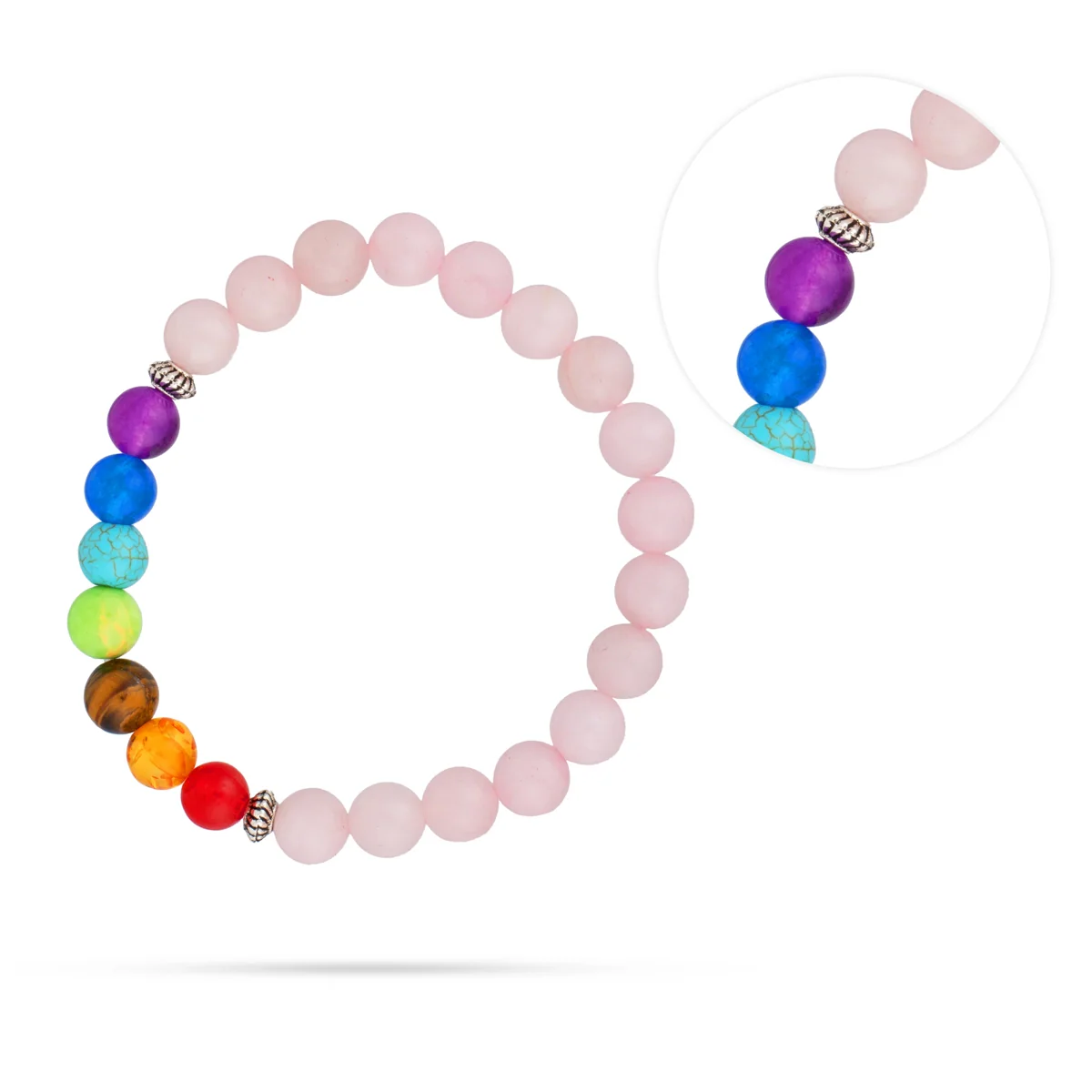 Rose Quartz 7 Chakra Bracelet - 2.5 Inches | Rose Quartz Chakra Bracelet/ 7 Chakra Bracelet with Rose Quartz - Image 3