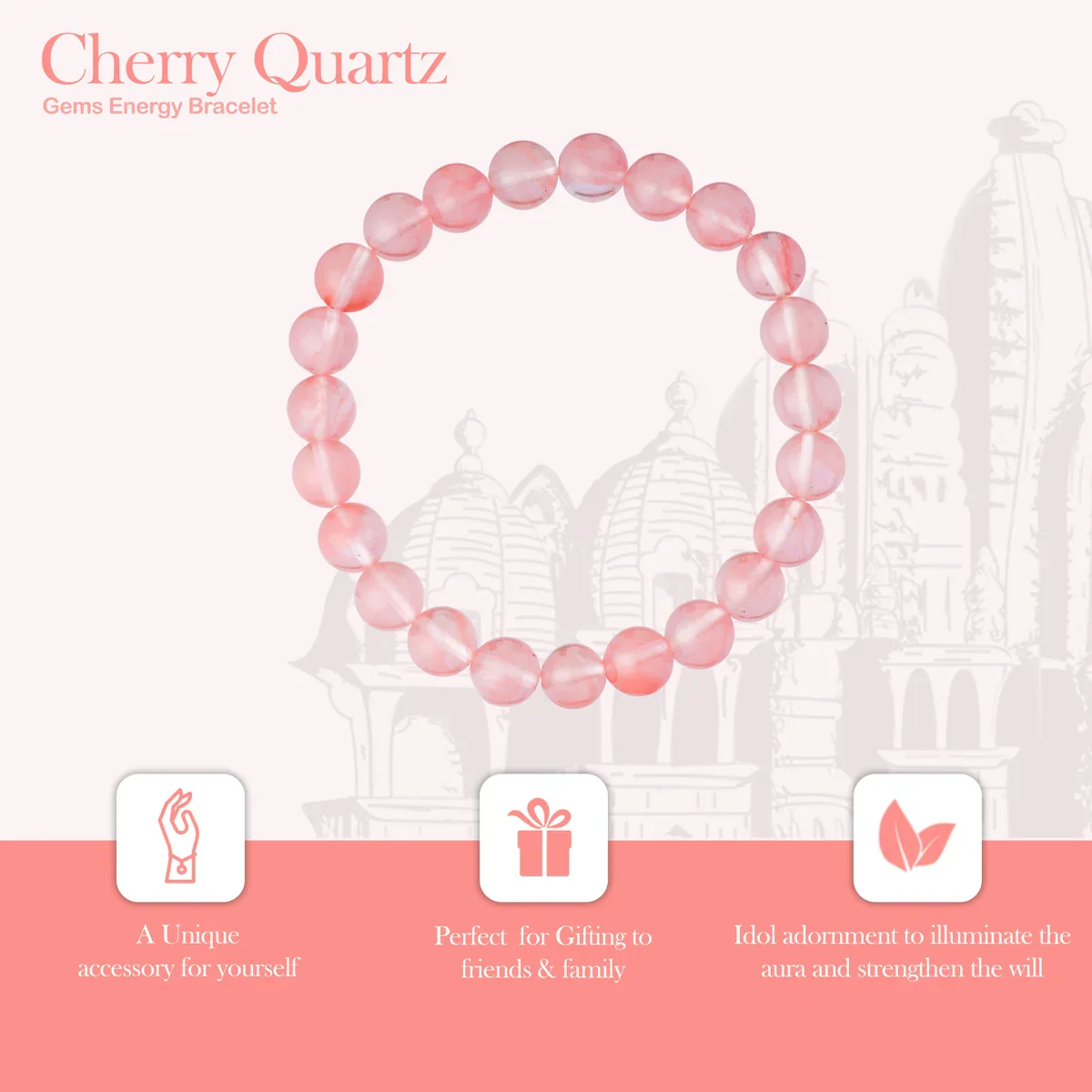 Rose Quartz Bracelet - 2.5 Inches | Elastic Crystal Bracelet/ Rose Gem Stone Bracelet for Men & Women - Image 4