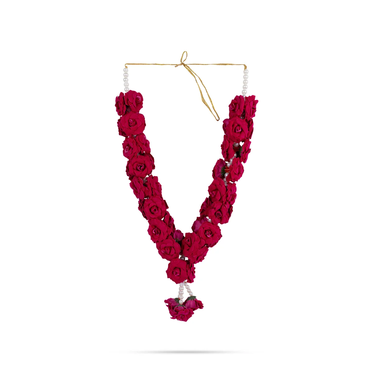 Rose With Moti Mala - 15 Inch | Artificial Flower Garland/ Rose Moti Mala For Deity Decor & Photo Frame - Image 2