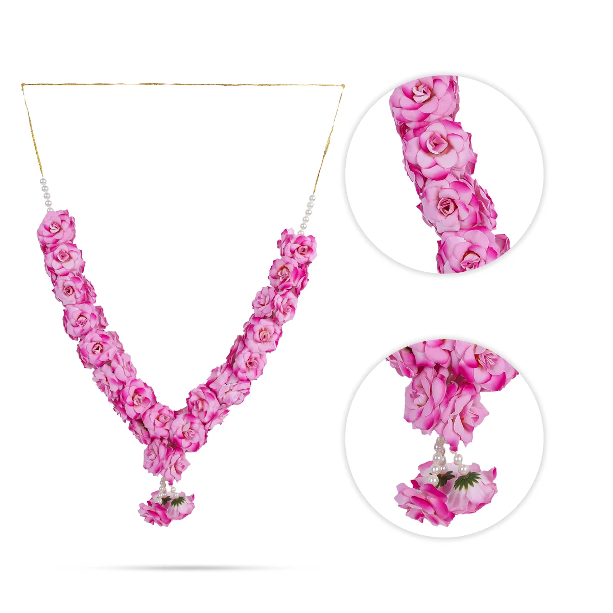 Rose With Moti Mala - 15 Inch | Artificial Flower Garland/ Rose Moti Mala For Deity Decor & Photo Frame - Image 3