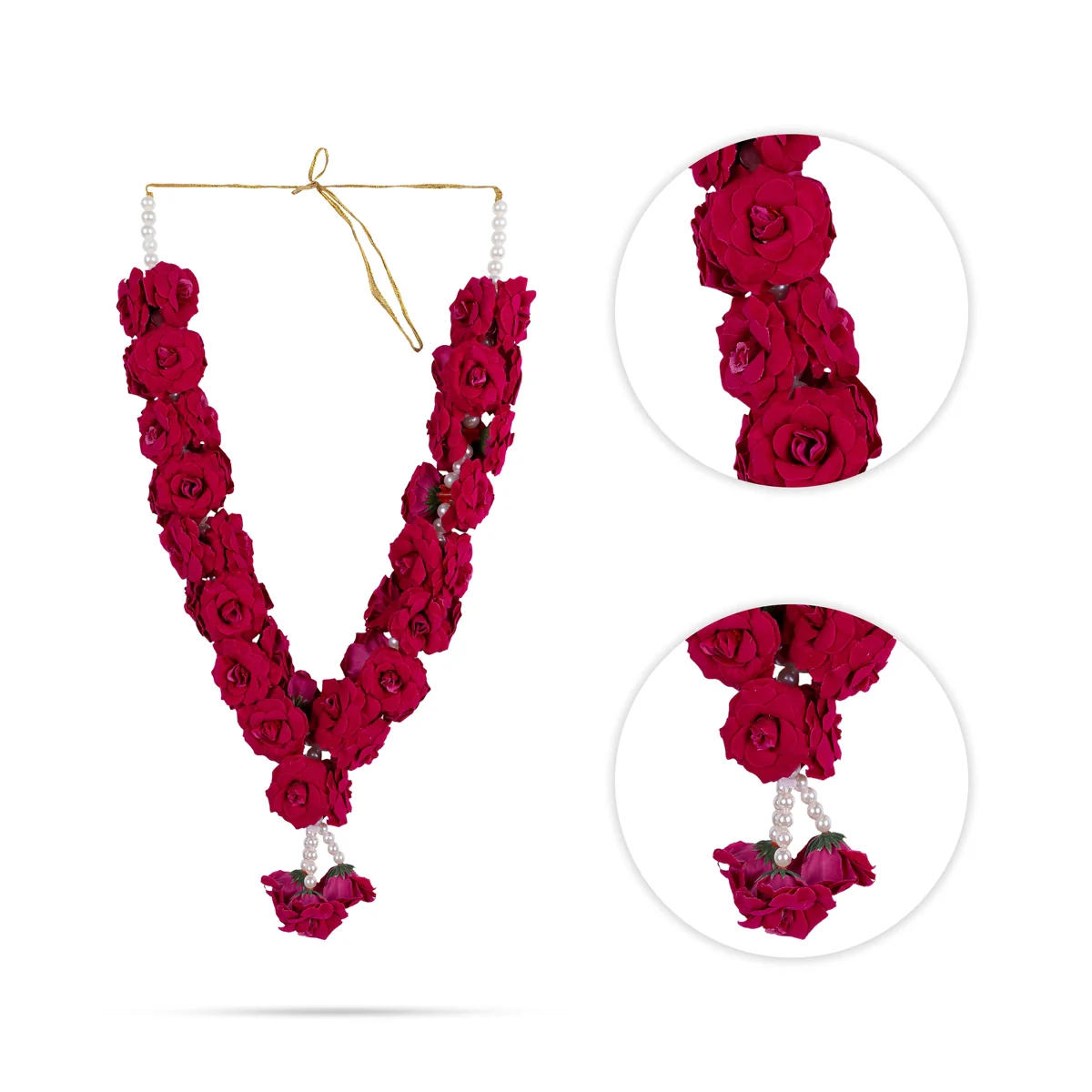 Rose With Moti Mala - 15 Inch | Artificial Flower Garland/ Rose Moti Mala For Deity Decor & Photo Frame - Image 4