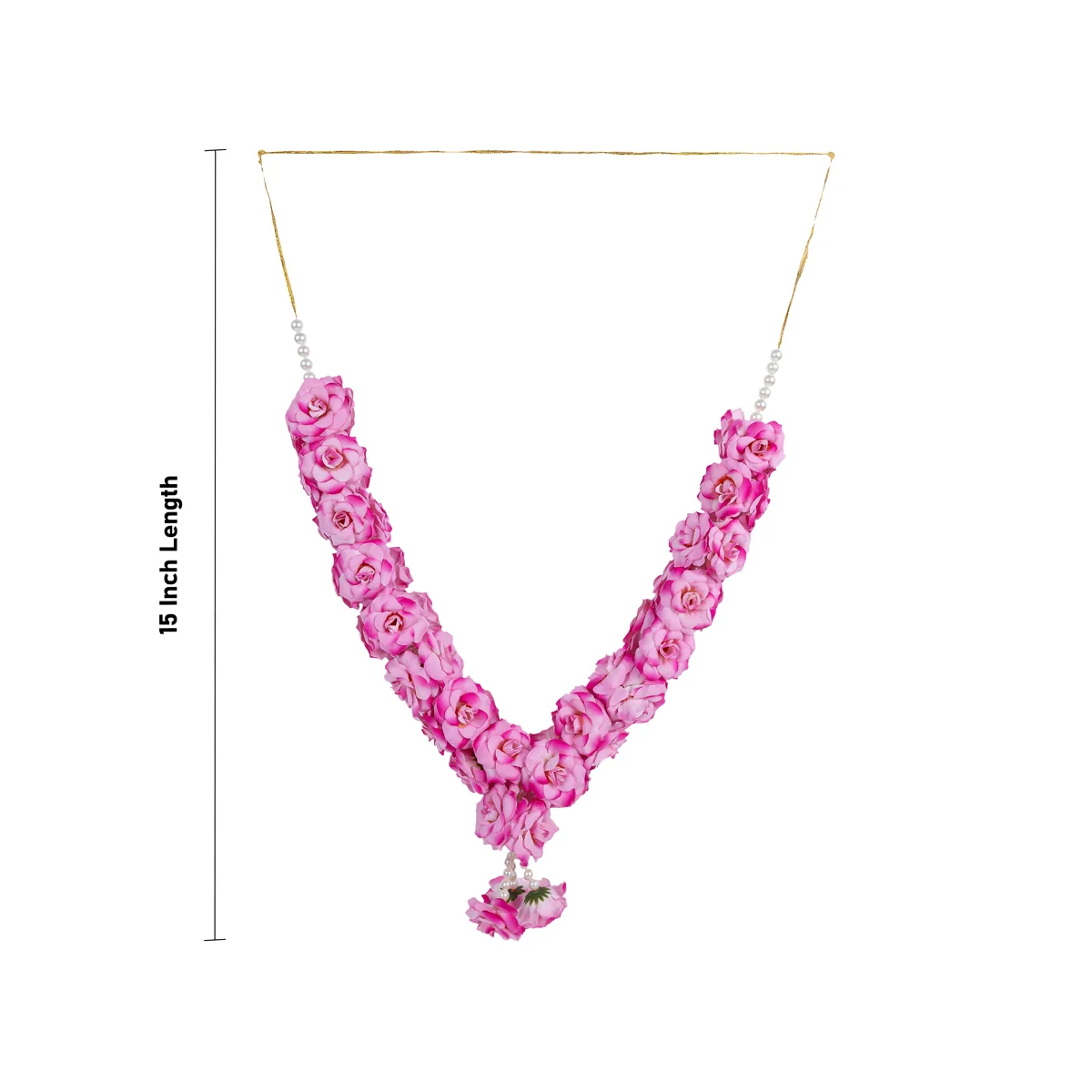 Rose With Moti Mala - 15 Inch | Artificial Flower Garland/ Rose Moti Mala For Deity Decor & Photo Frame - Image 6