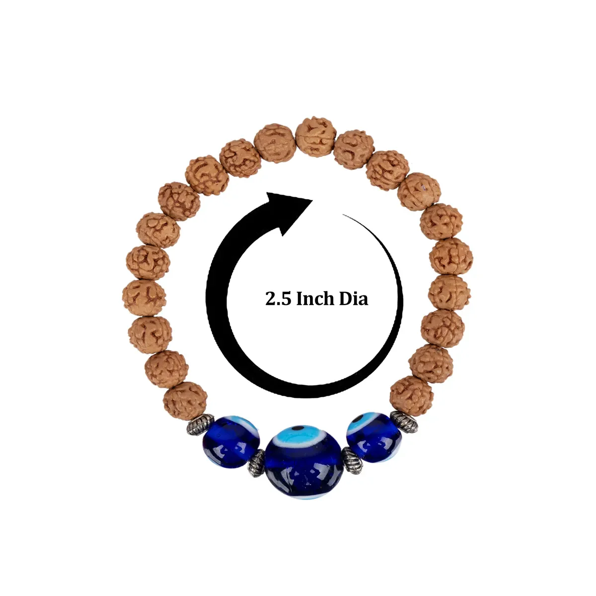 Rudraksha Evil Eye Bracelet - 2.5 Inches | Evil Eye Rudraksha Bracelet/ Rudraksha Hand Band For Spiritual Wear - Image 3