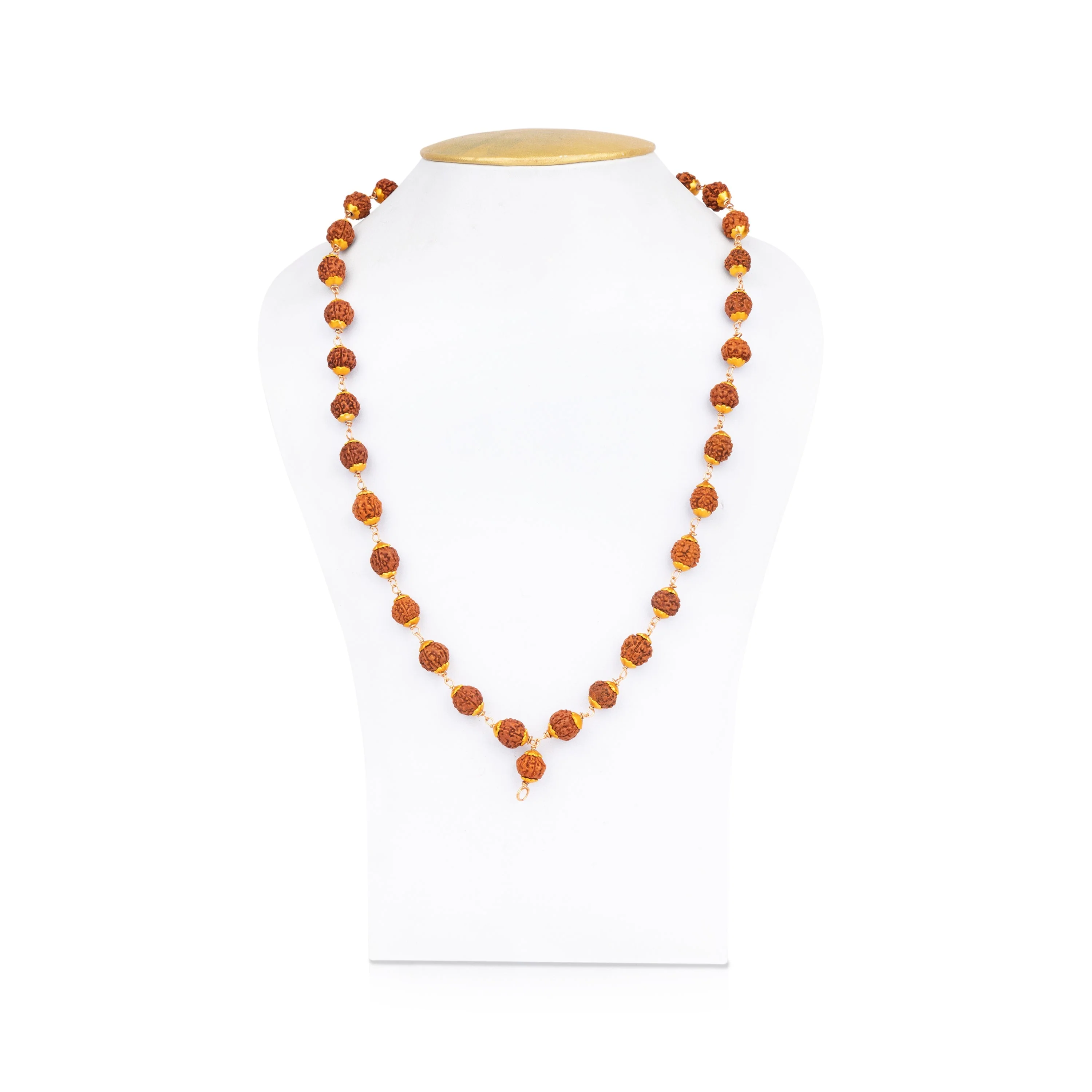 Rudraksha Mala With Cup- 19 Inches | 54 Beads Kanthi Mala/Copper Knot Ruthratcham Malai For Spiritual Protection