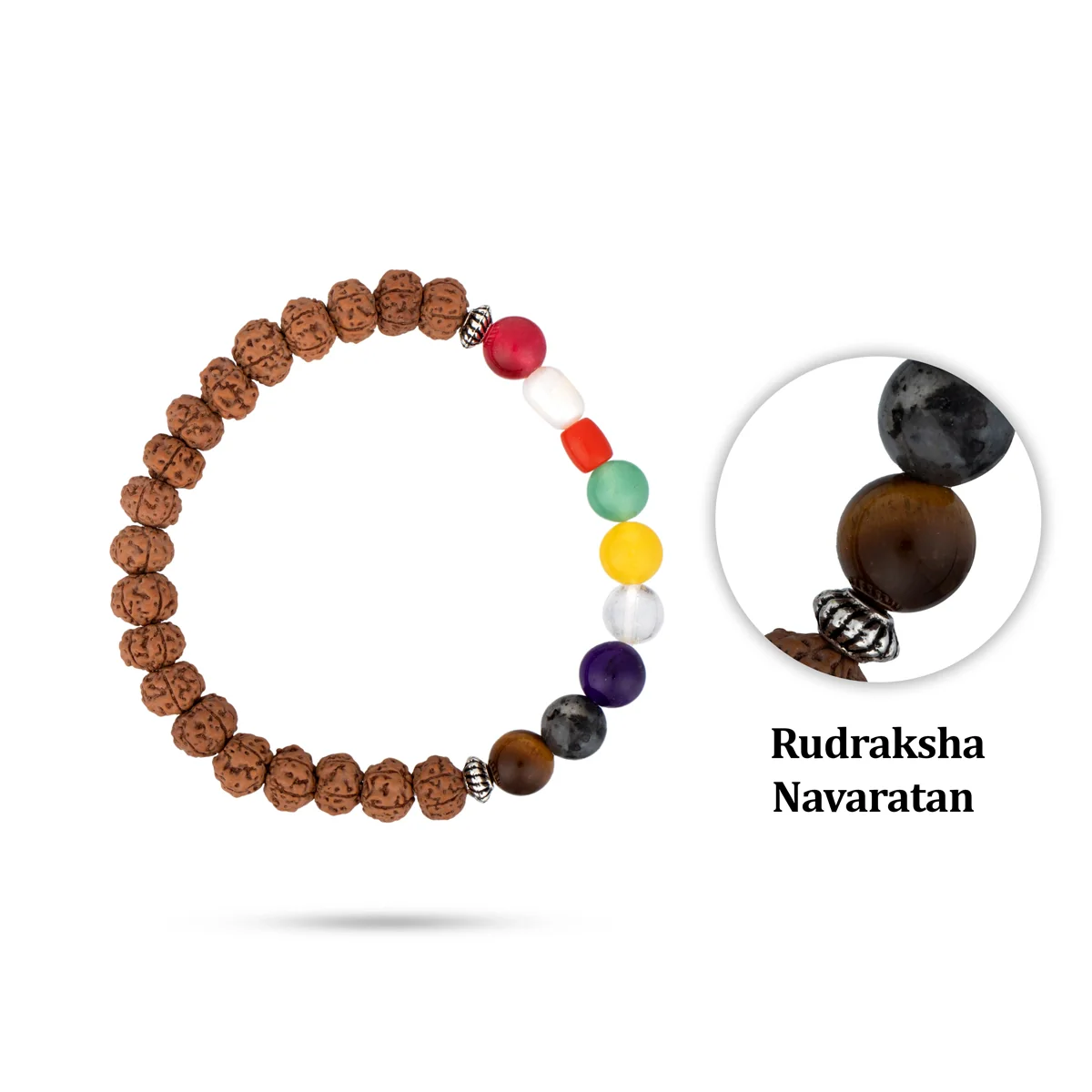 Rudraksha Navratna Bracelet | Bracelet Rudraksh/ Rudraksha Hand Band/ Rudraksha Bracelet for Men & Women - Image 3